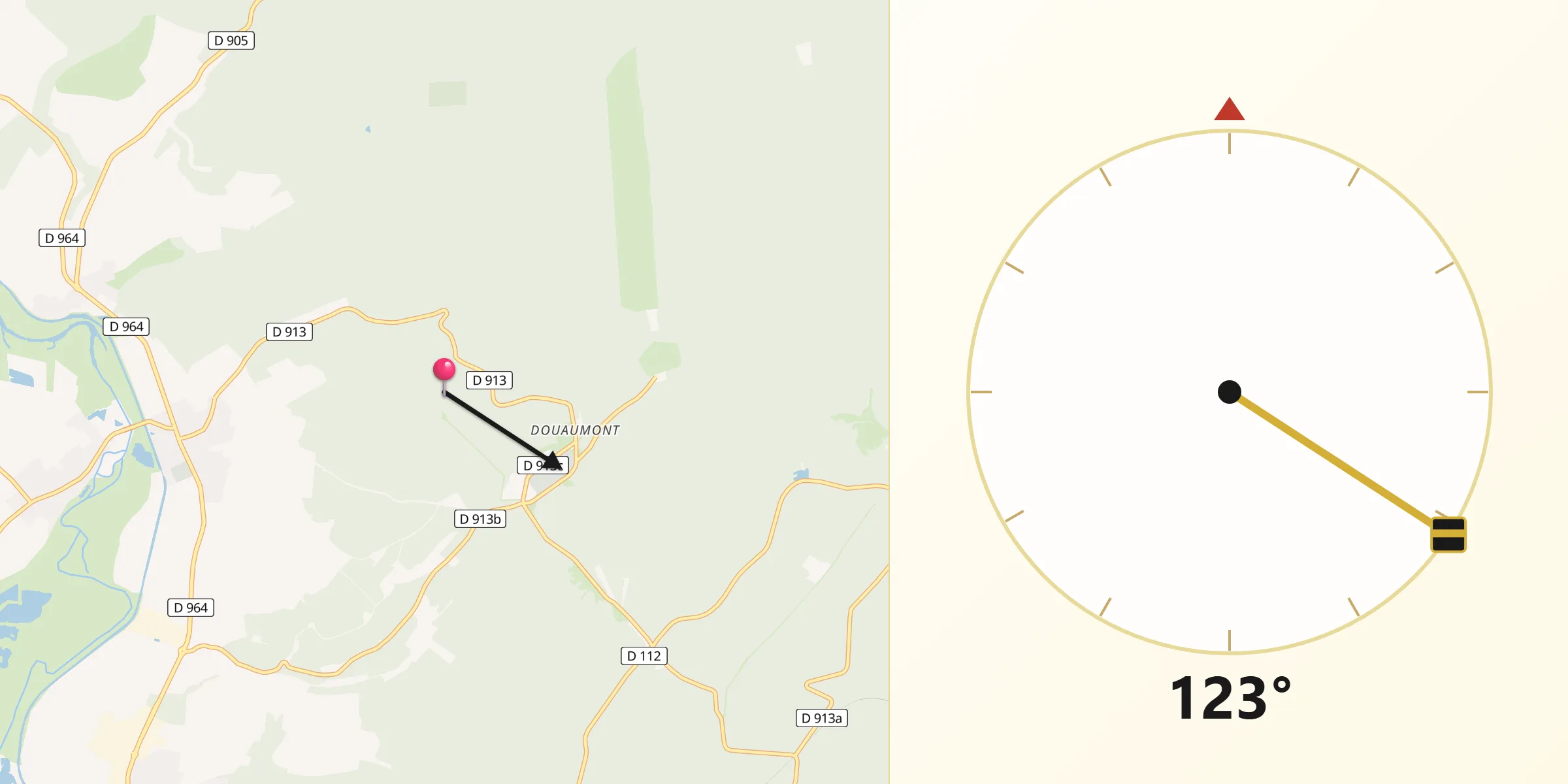 Direction vers la Qibla depuis Douaumont-Vaux