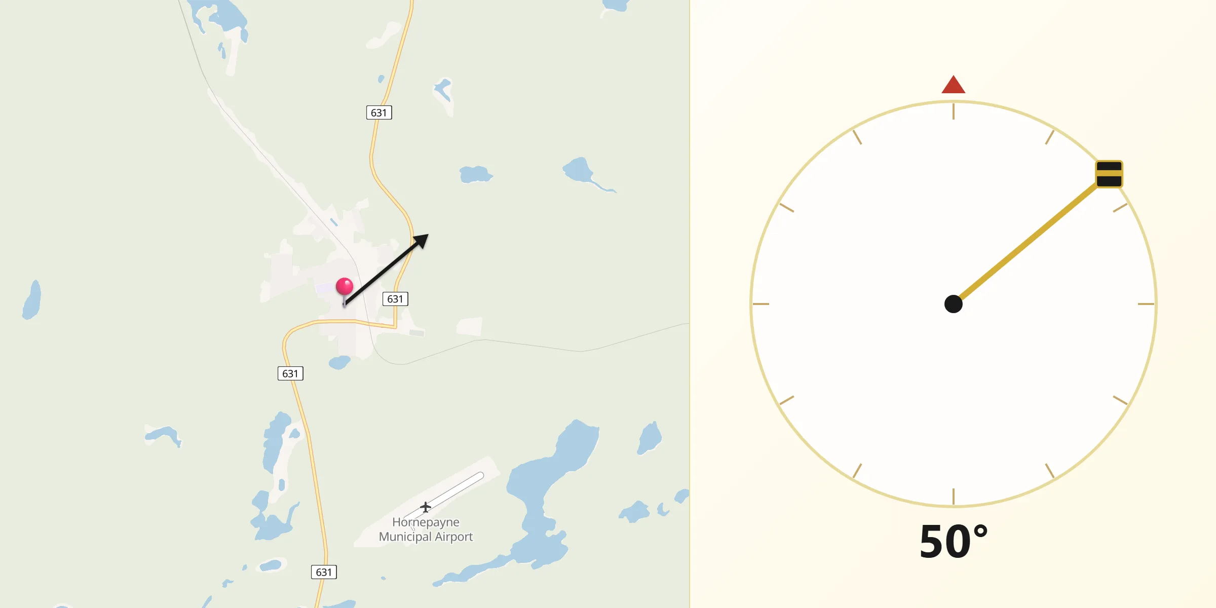 Qibla Direction from Hornepayne