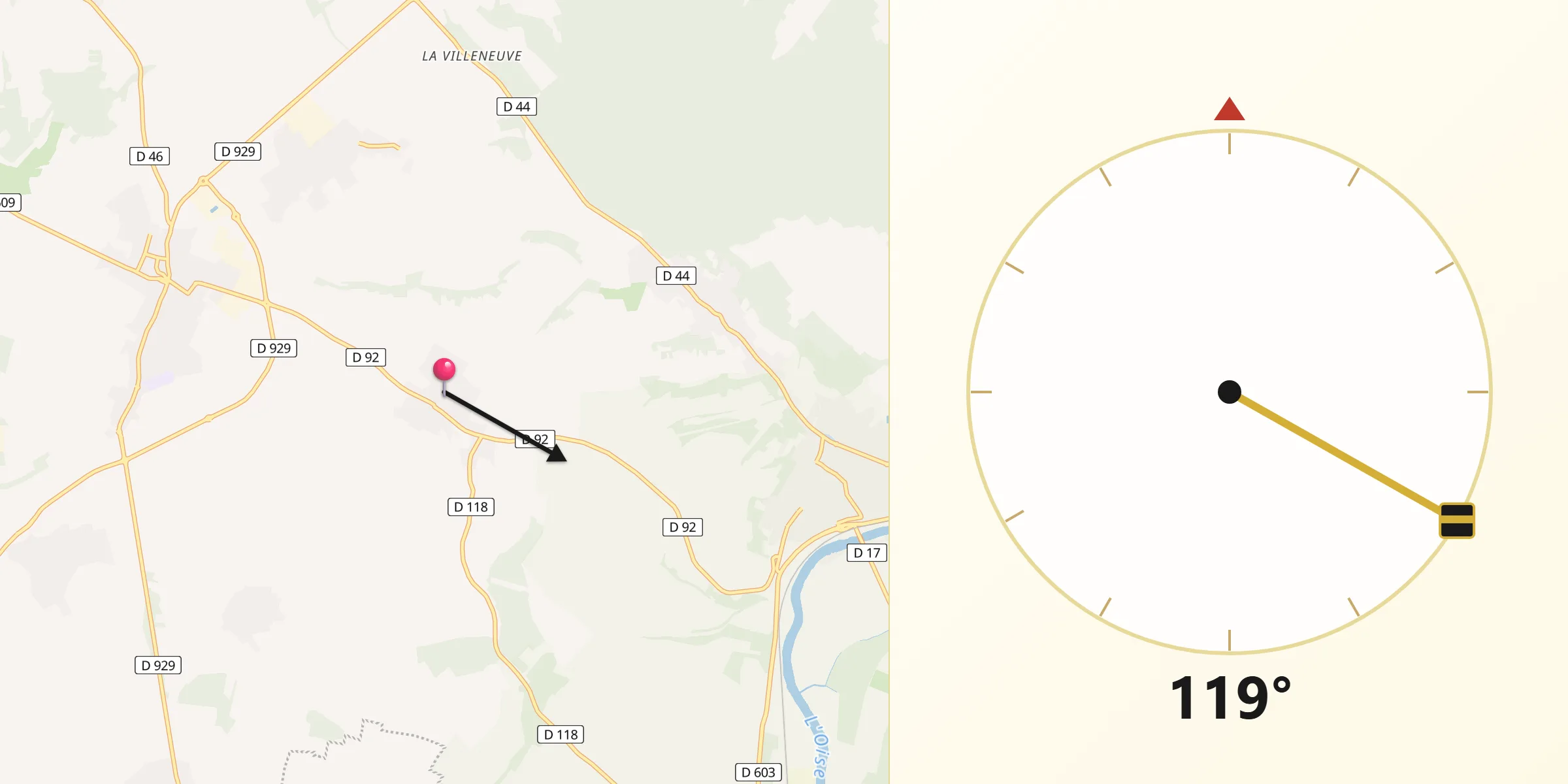 Direction vers la Qibla depuis Crouy-en-Thelle