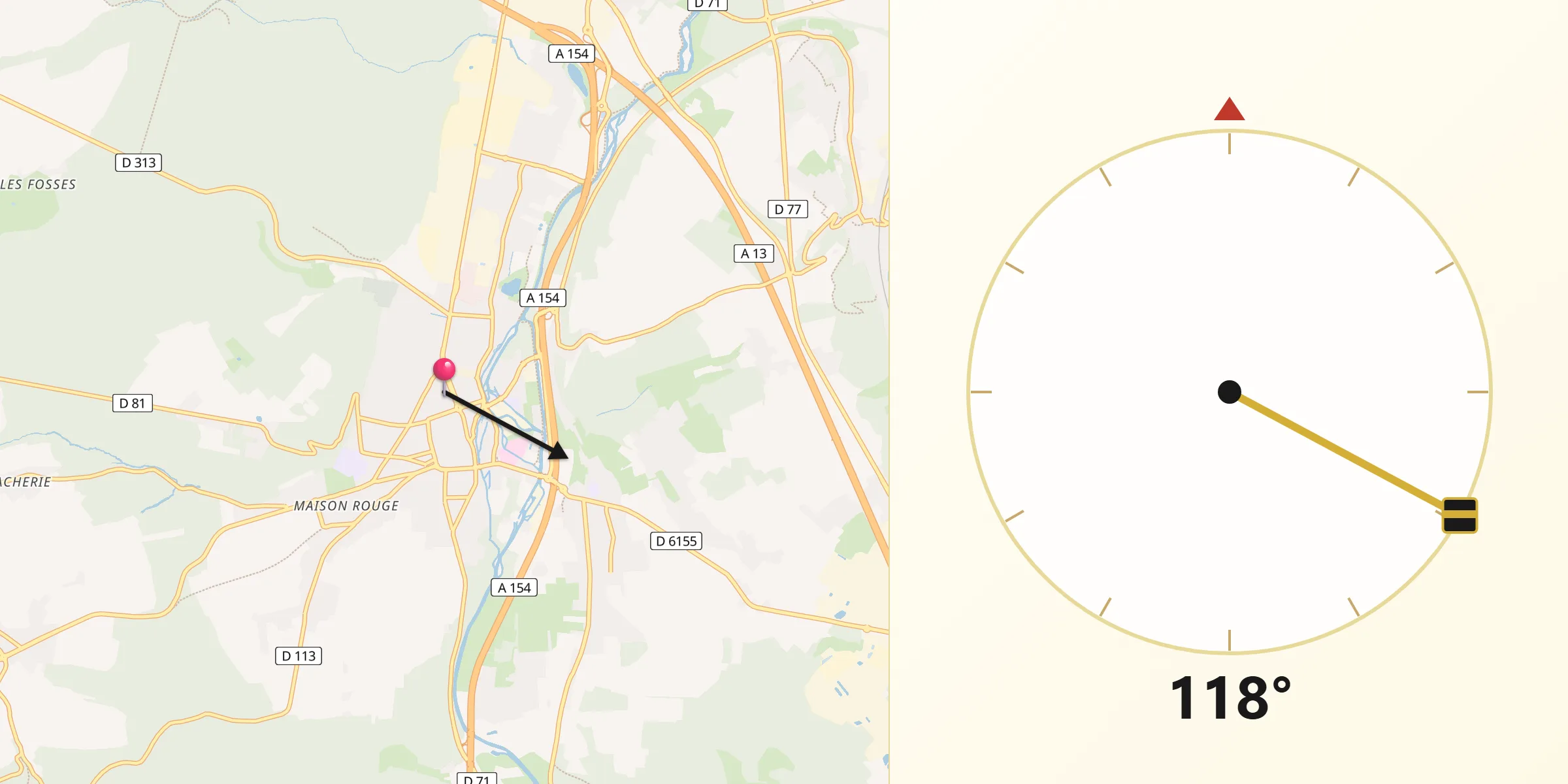Direction vers la Qibla depuis Louviers