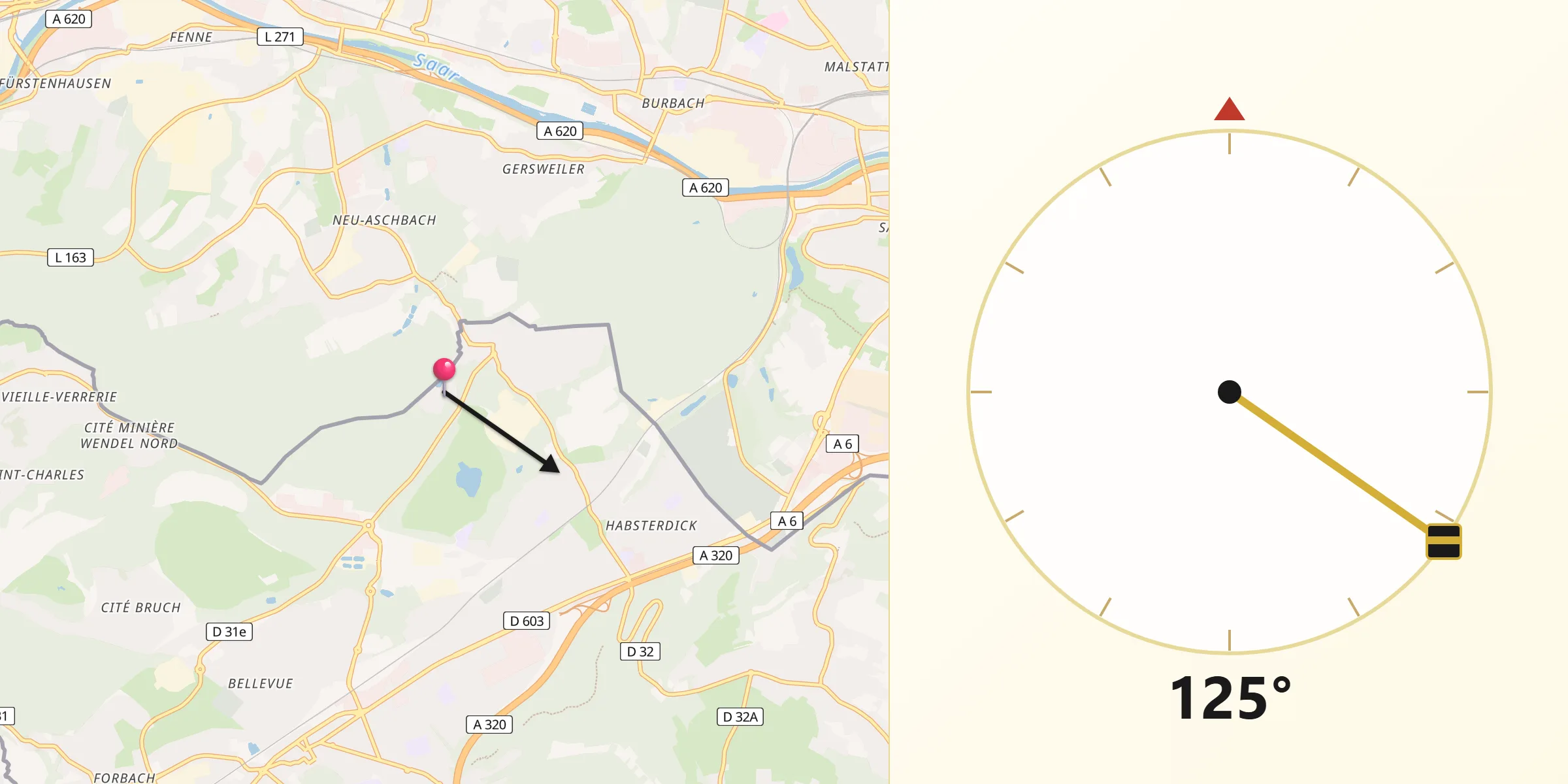 Direction vers la Qibla depuis Schœneck