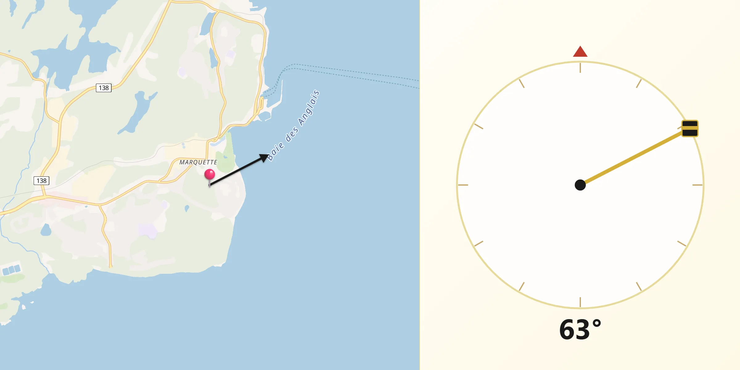 Qibla Direction from Baie-Comeau