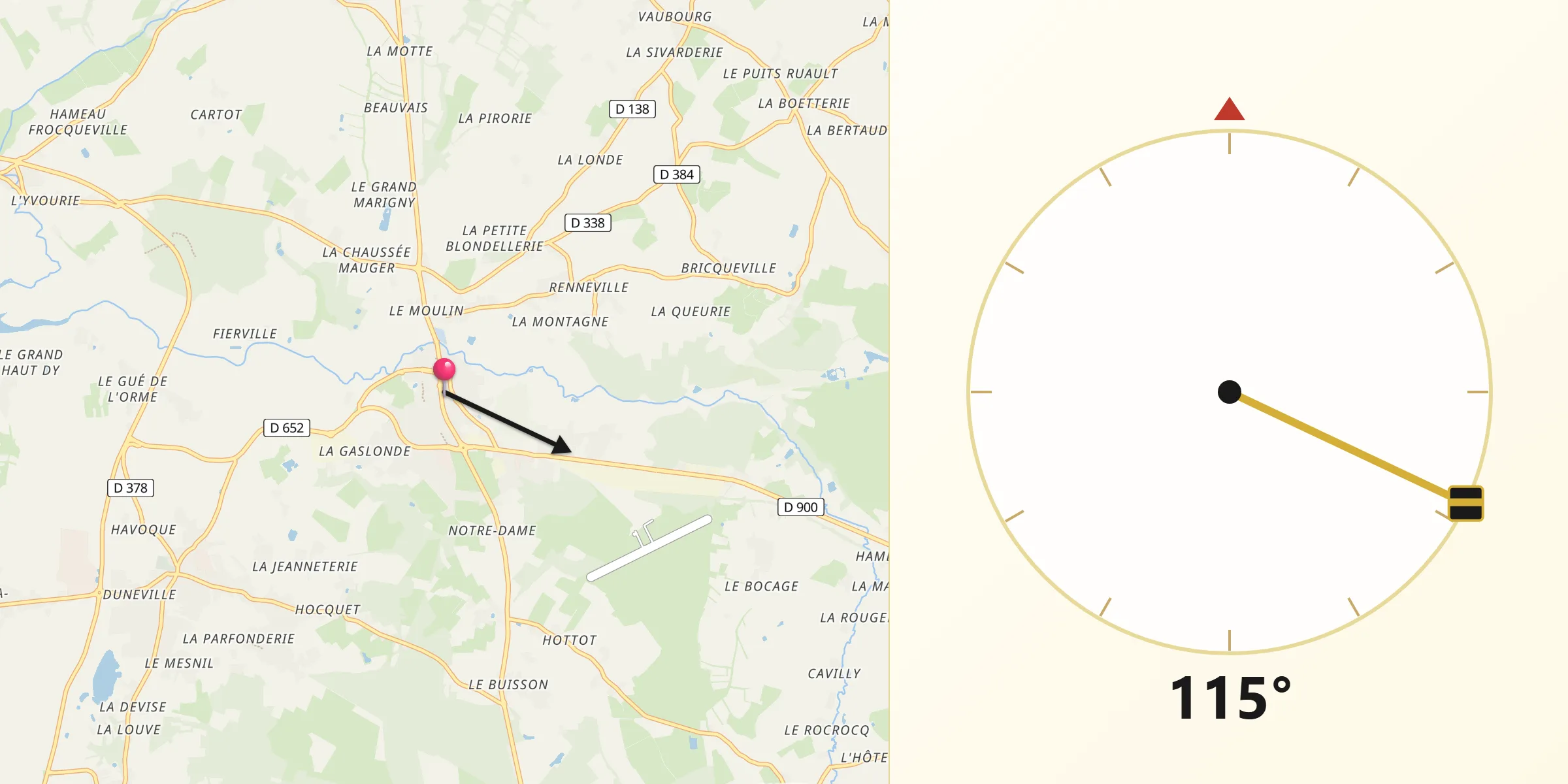 Direction vers la Qibla depuis Lessay