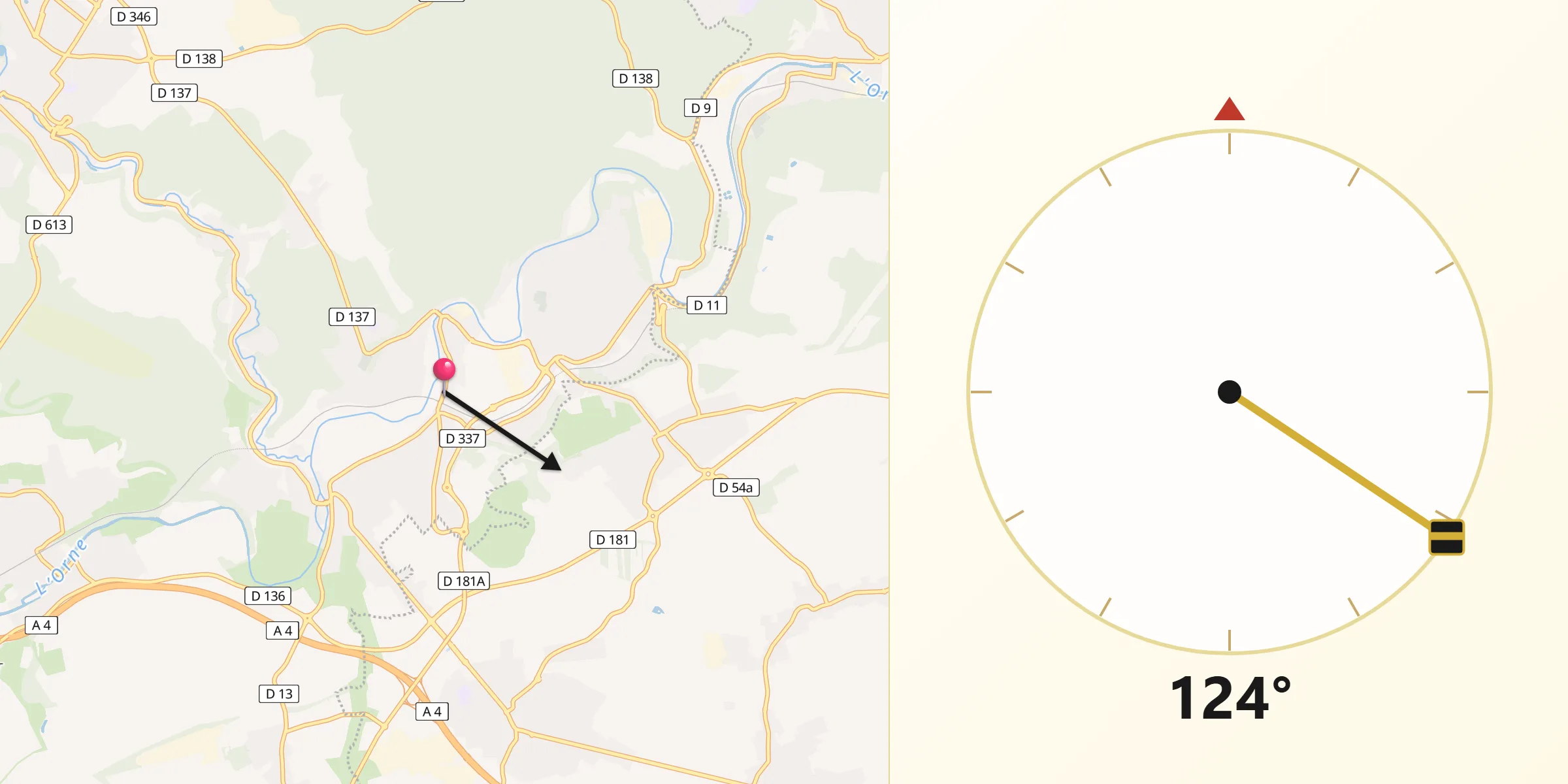 Direction vers la Qibla depuis Homécourt