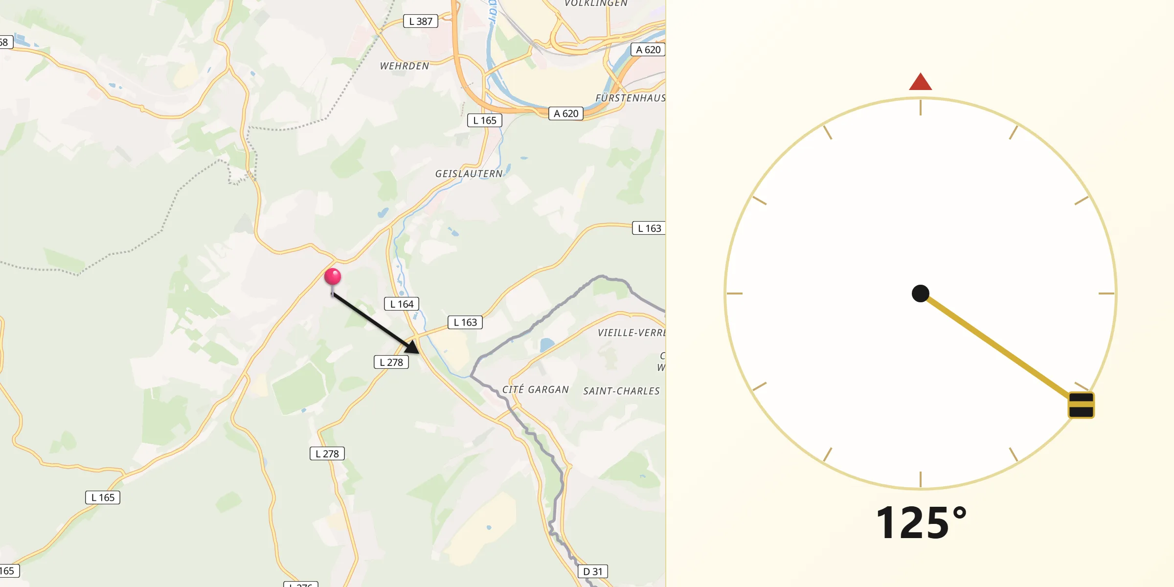 Qibla-Richtung von Ludweiler-Warndt