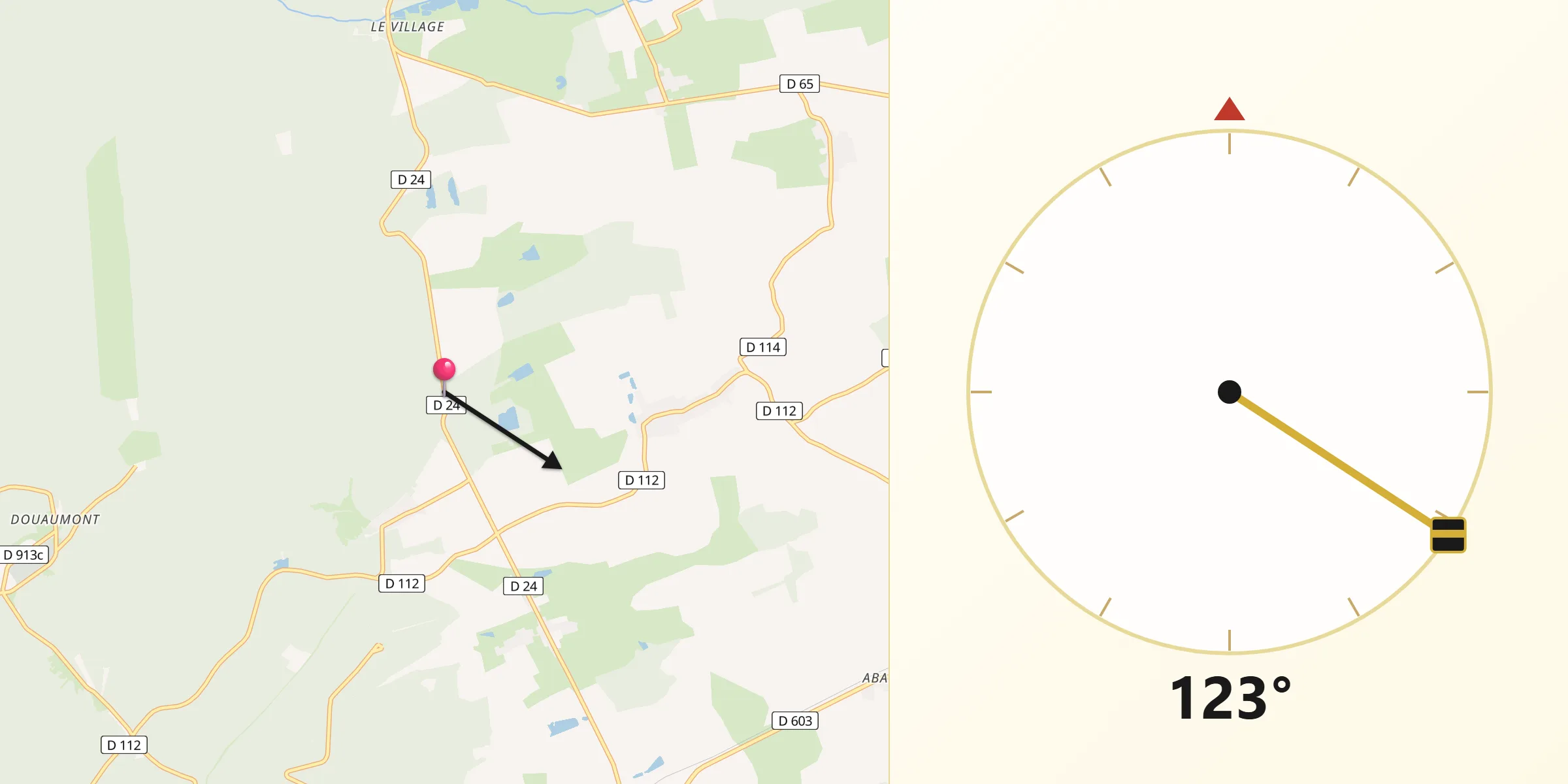 Direction vers la Qibla depuis Dieppe-sous-Douaumont