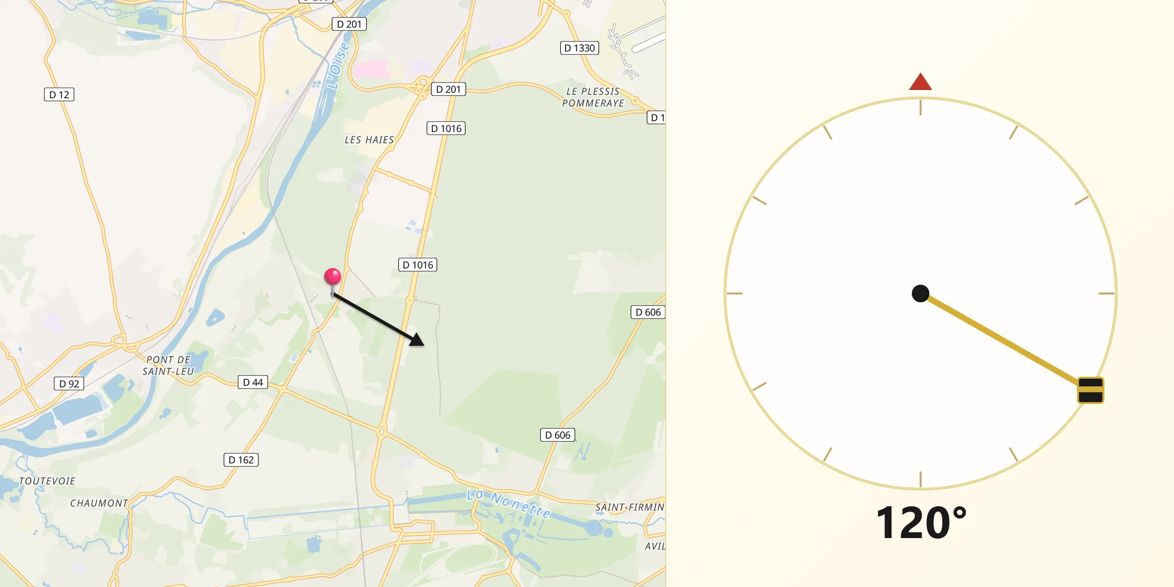 Direction vers la Qibla depuis Saint-Maximin