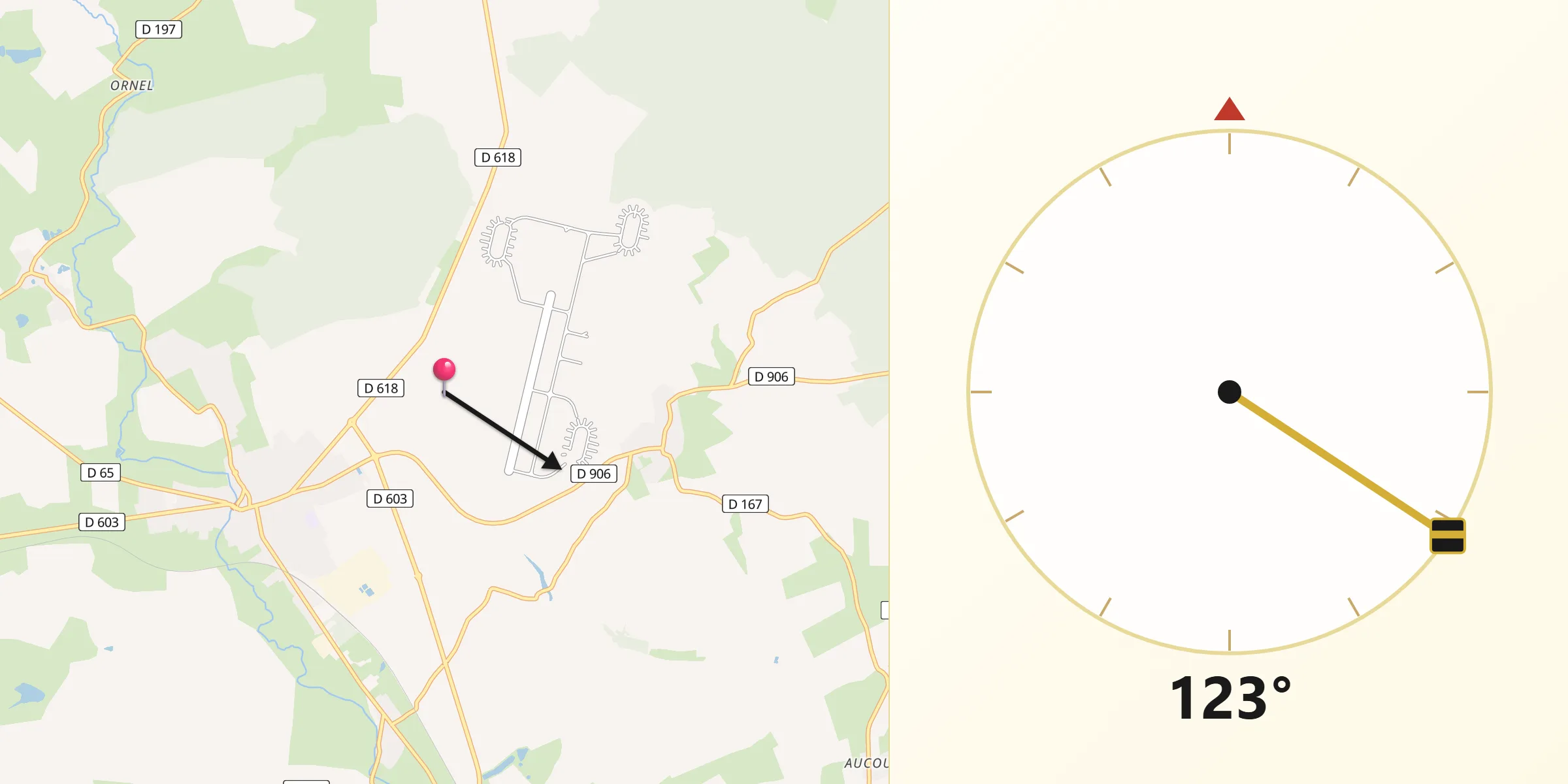 Direction vers la Qibla depuis Rouvres-en-Woëvre