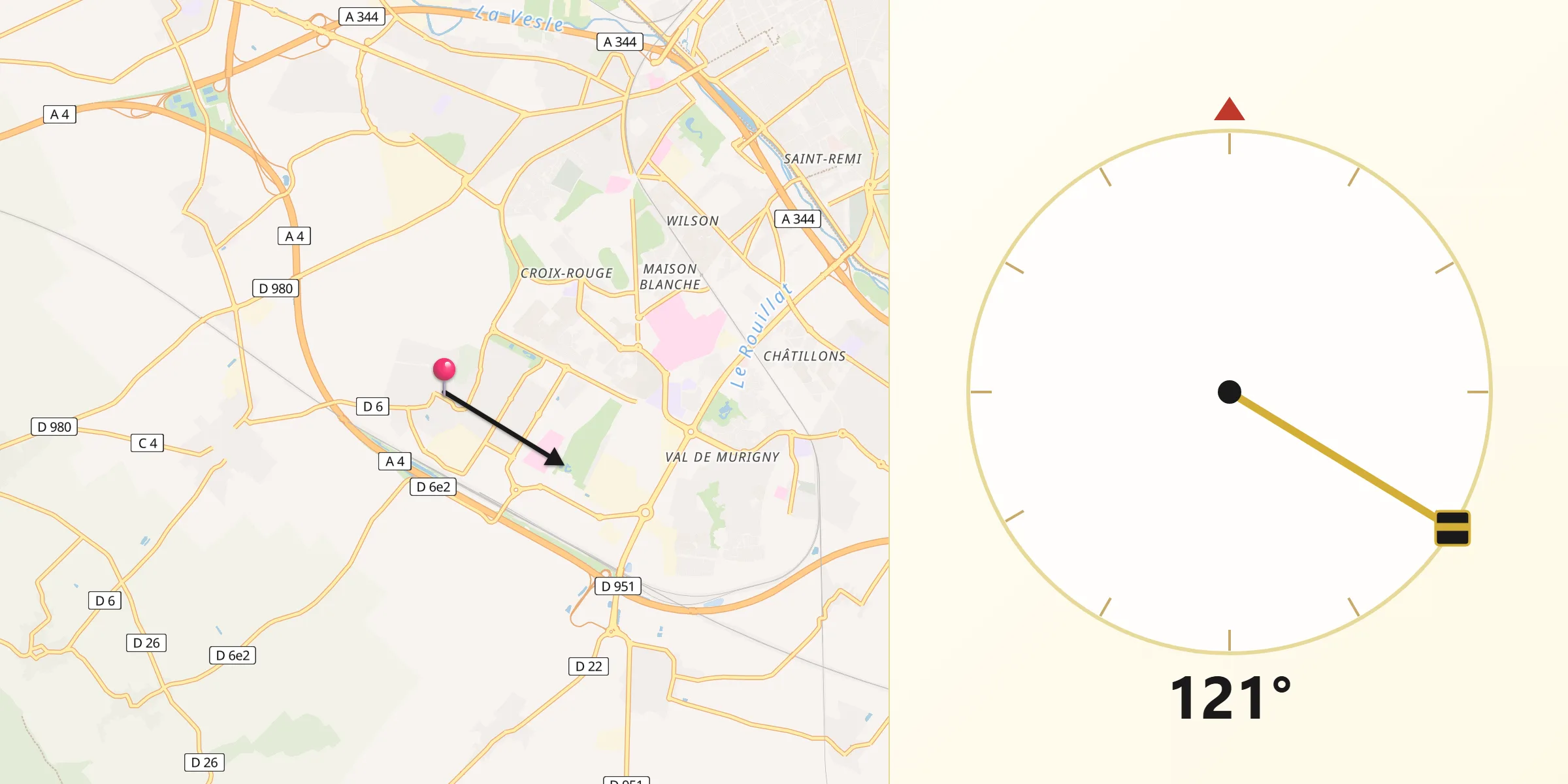 Direction vers la Qibla depuis Bezannes