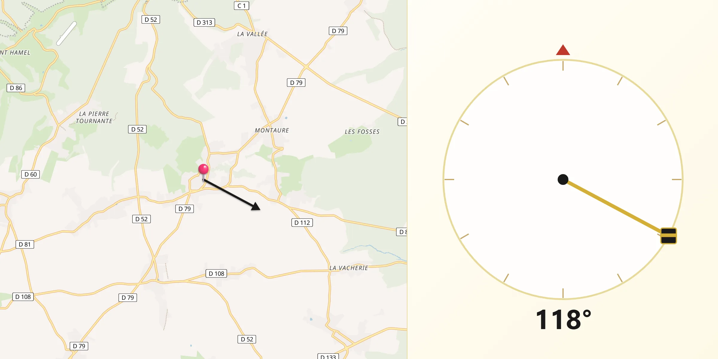 Direction vers la Qibla depuis La Haye-Malherbe