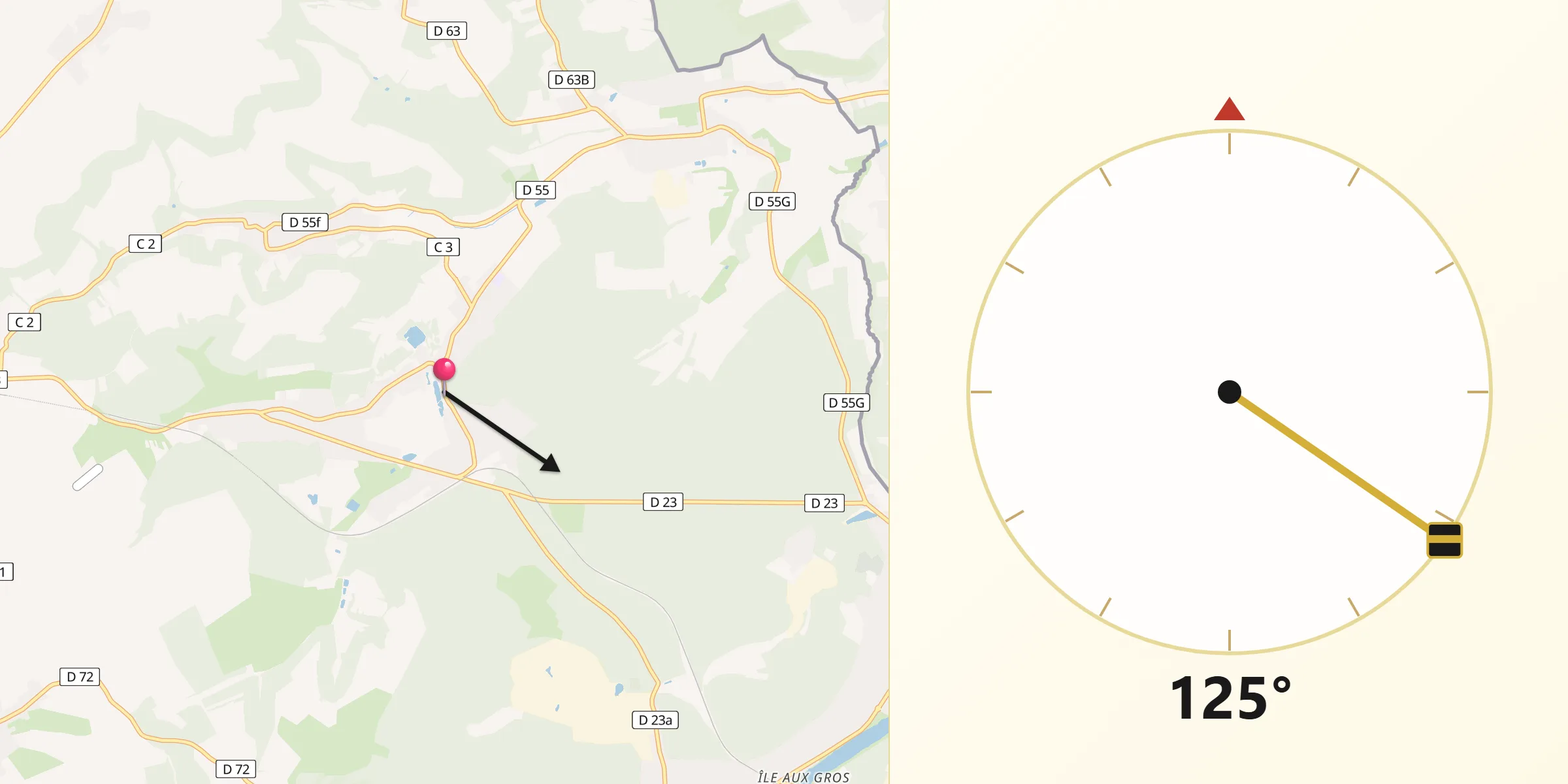 Direction vers la Qibla depuis Falck