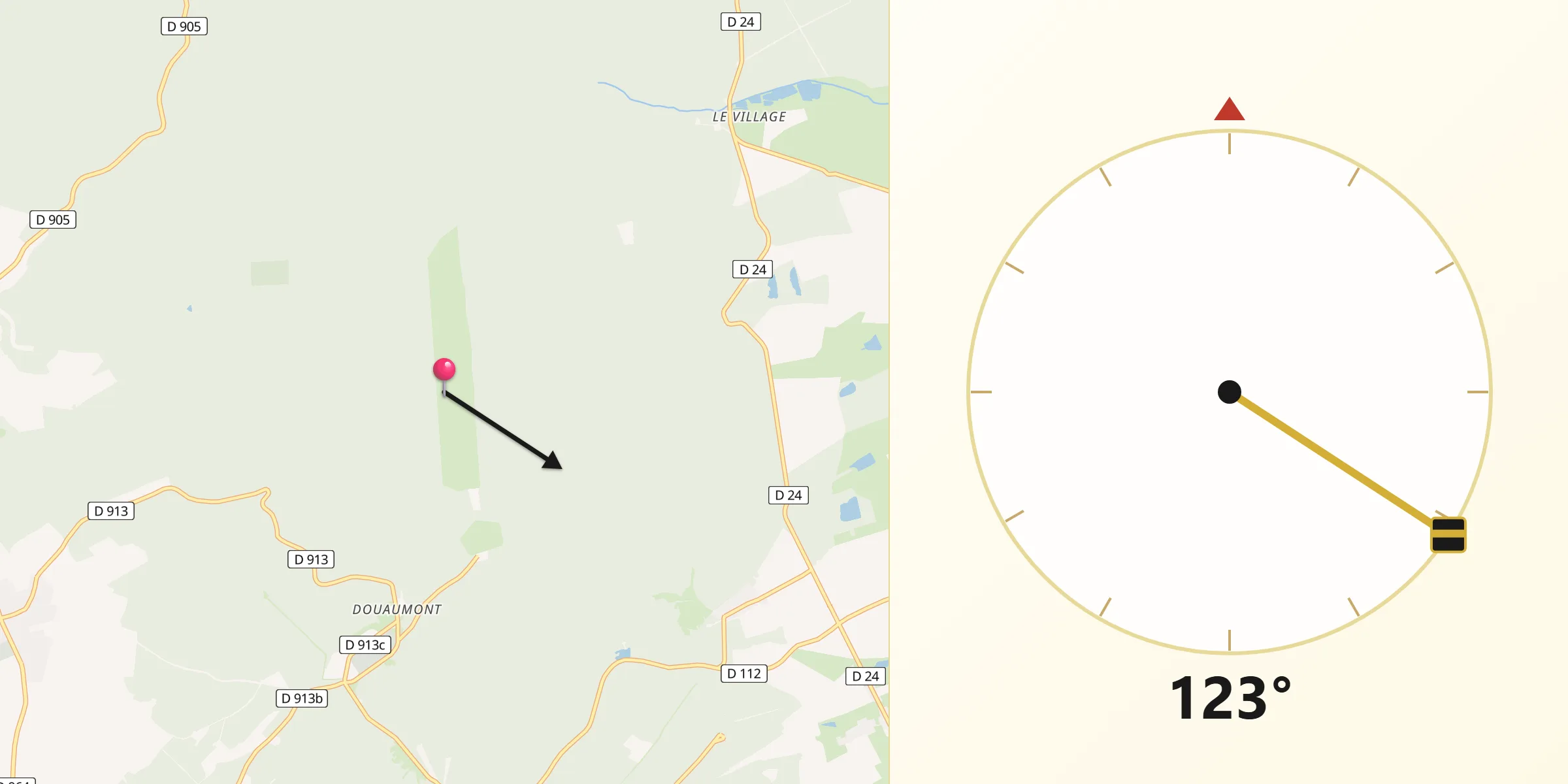 Direction vers la Qibla depuis Bezonvaux