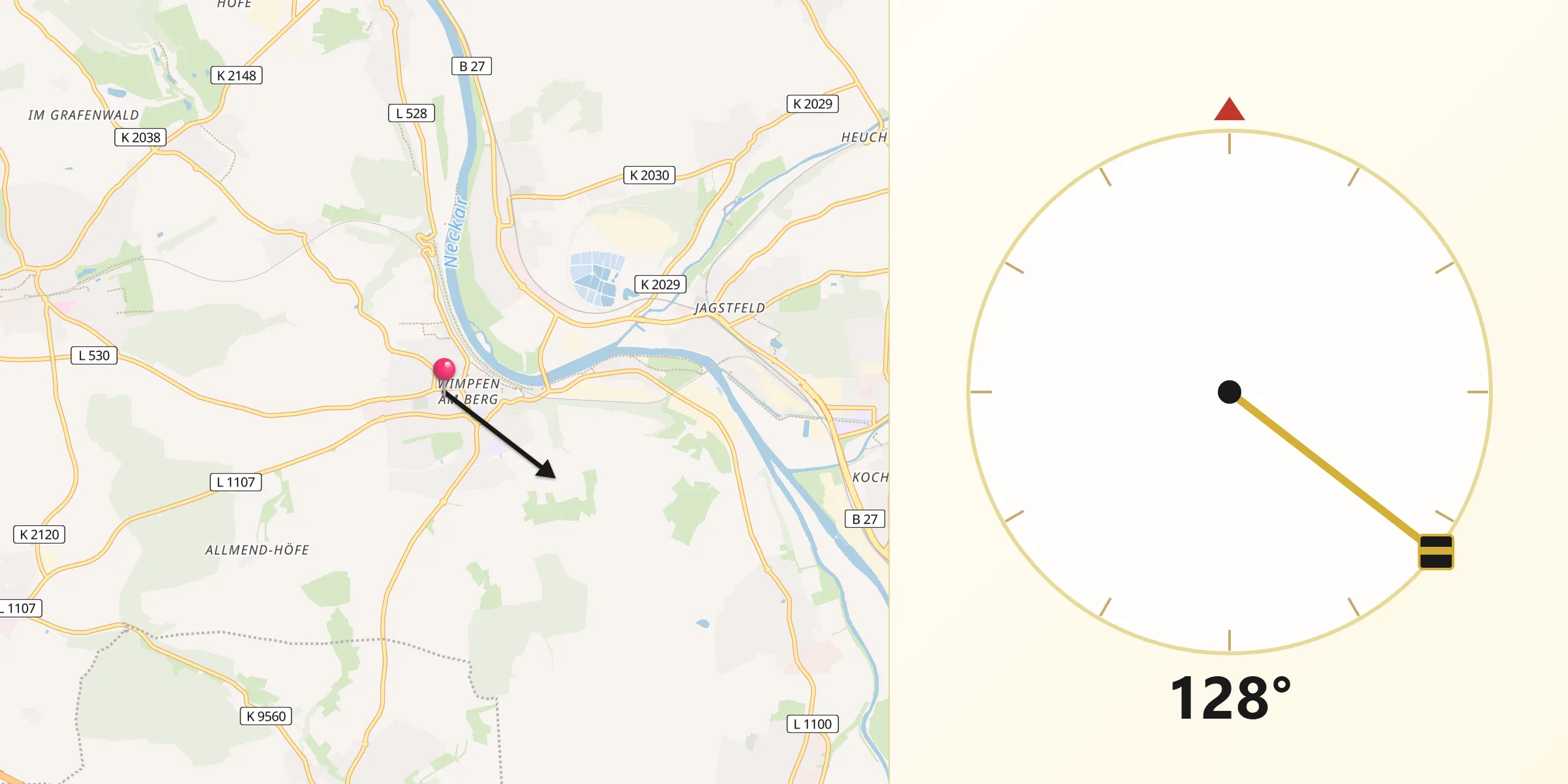 Qibla-Richtung von Bad Wimpfen