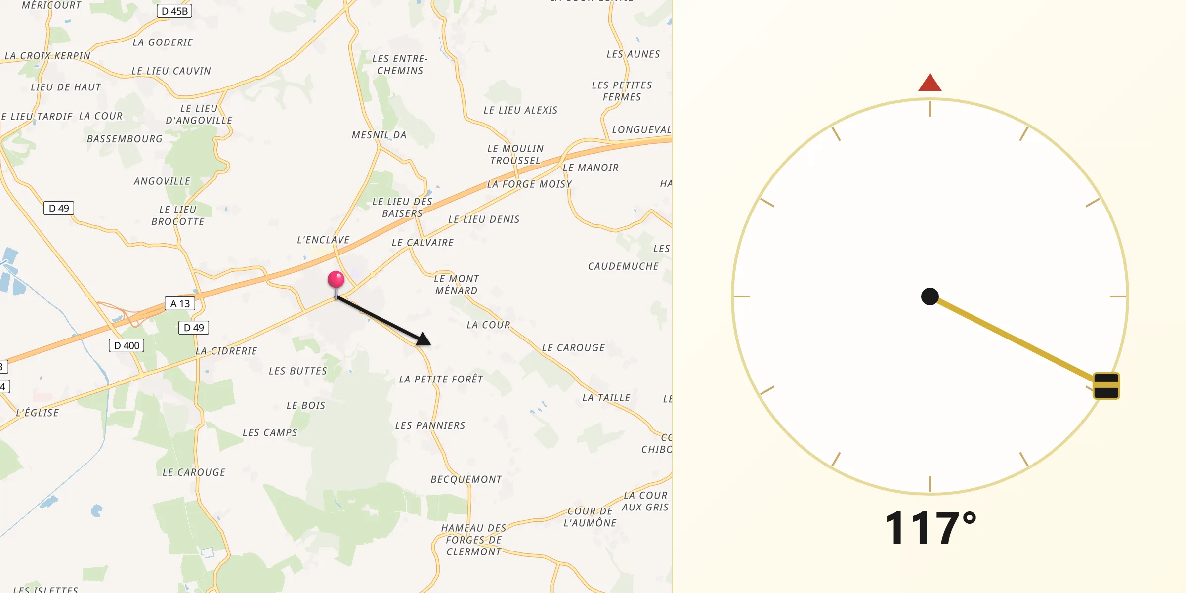 Direction vers la Qibla depuis Dozulé