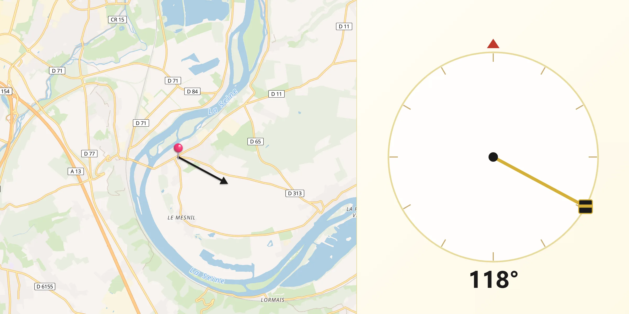 Direction vers la Qibla depuis Andé