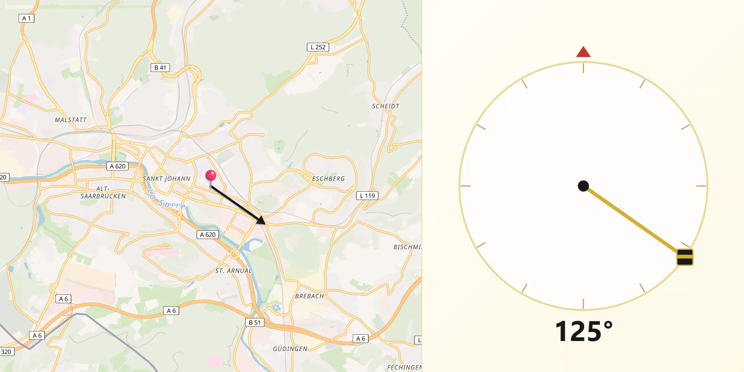 Qibla-Richtung von Saarbrücken