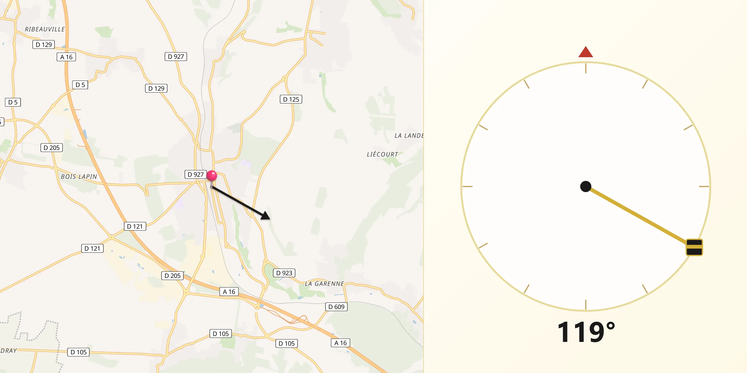 Direction vers la Qibla depuis Méru