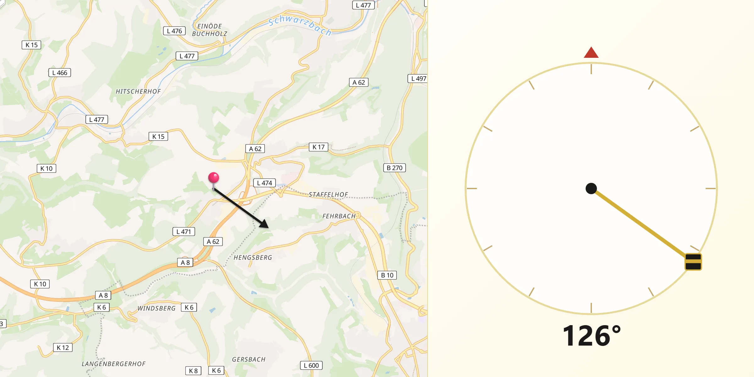 Qibla-Richtung von Höheischweiler