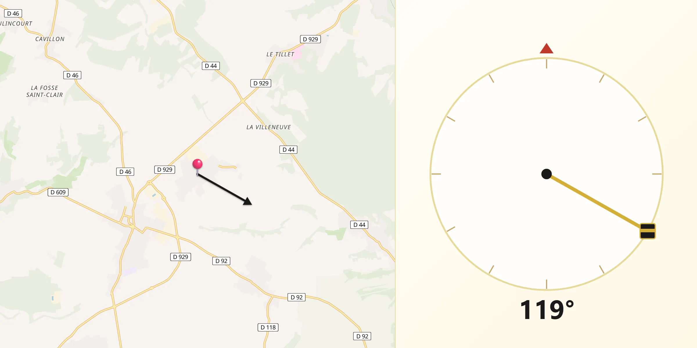 Direction vers la Qibla depuis Ercuis