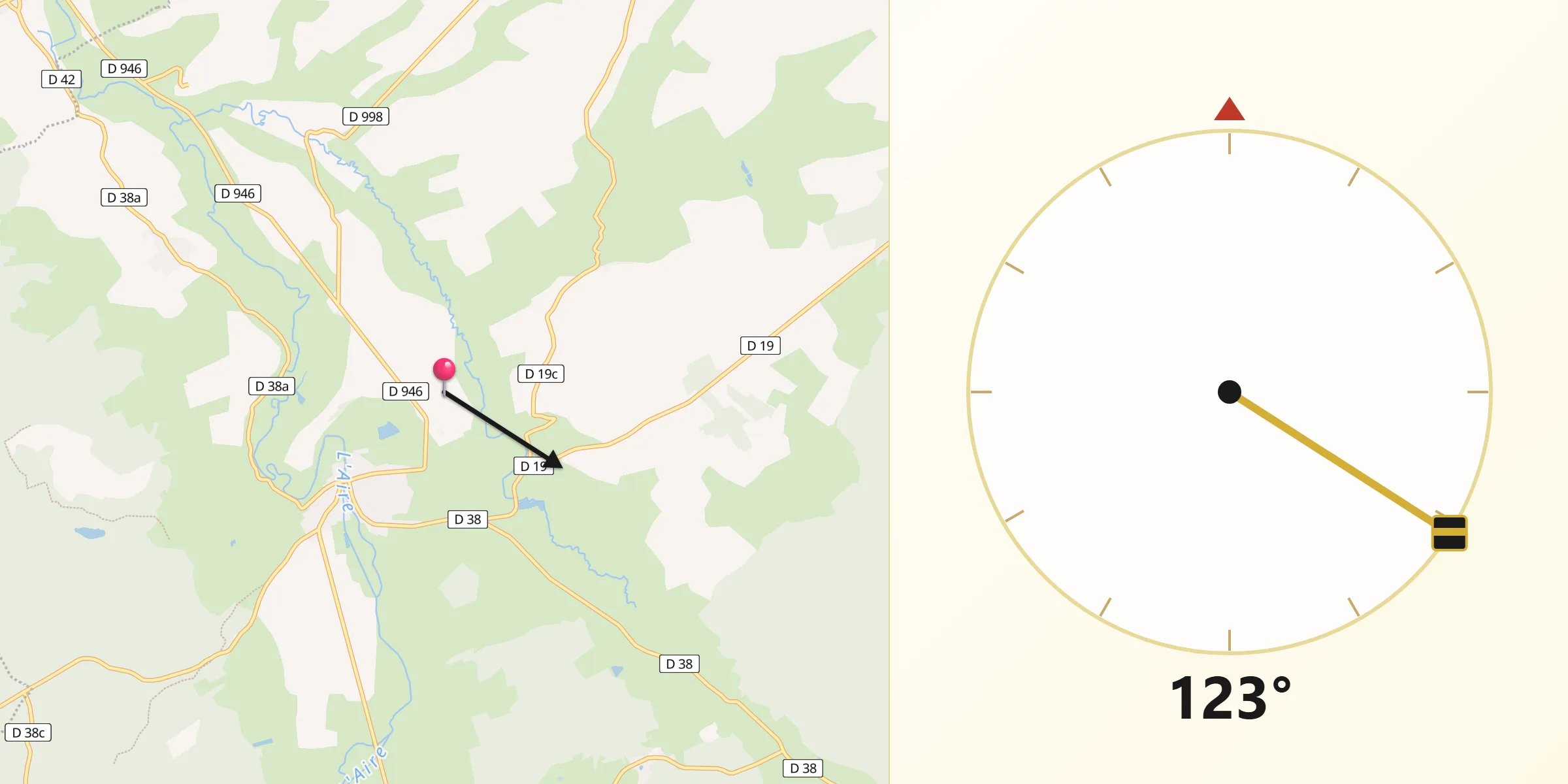 Direction vers la Qibla depuis Véry