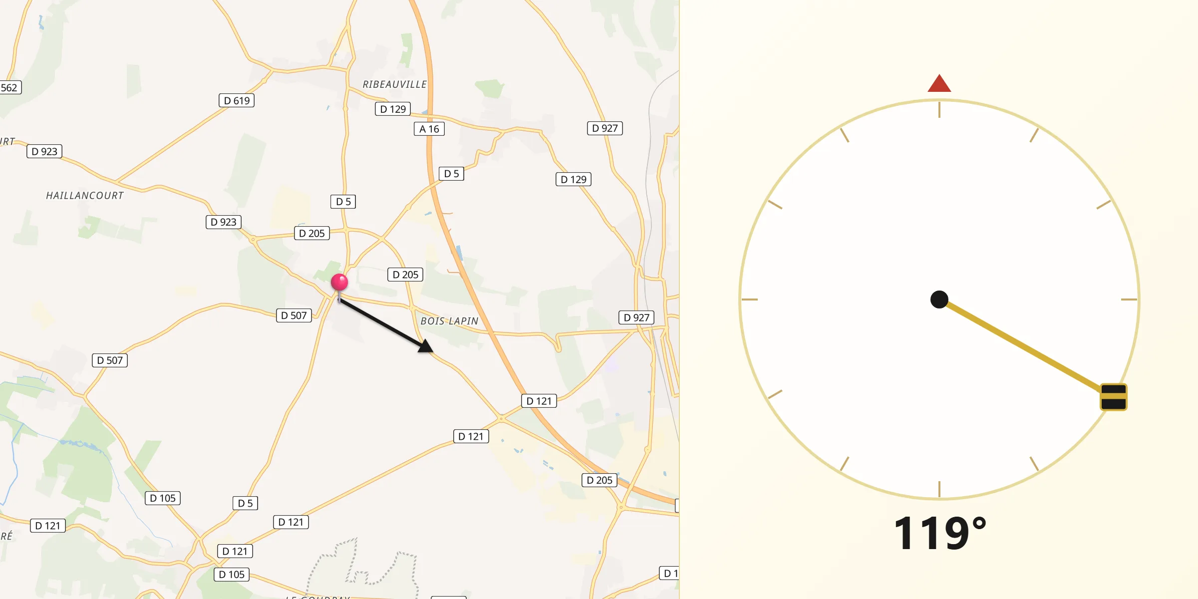 Direction vers la Qibla depuis Villeneuve-les-Sablons