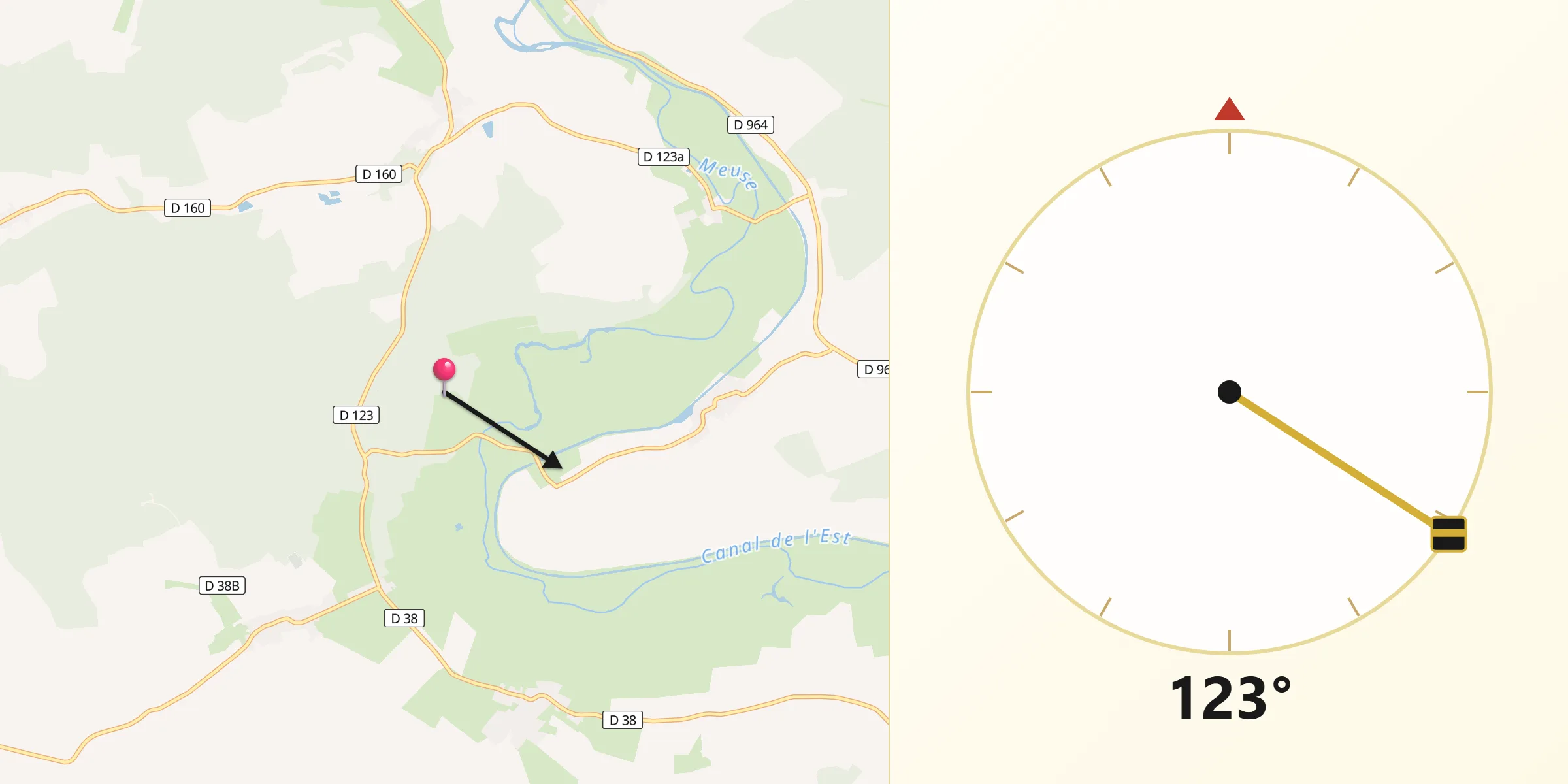 Direction vers la Qibla depuis Champneuville