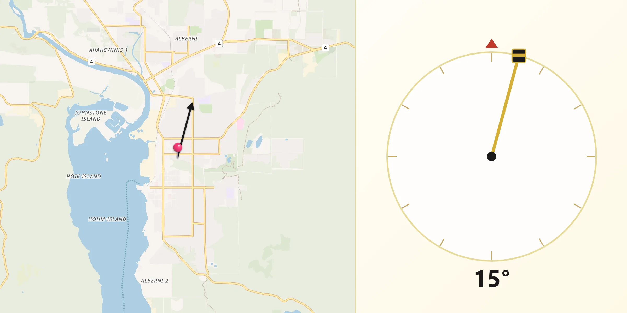 Qibla Direction from Port Alberni