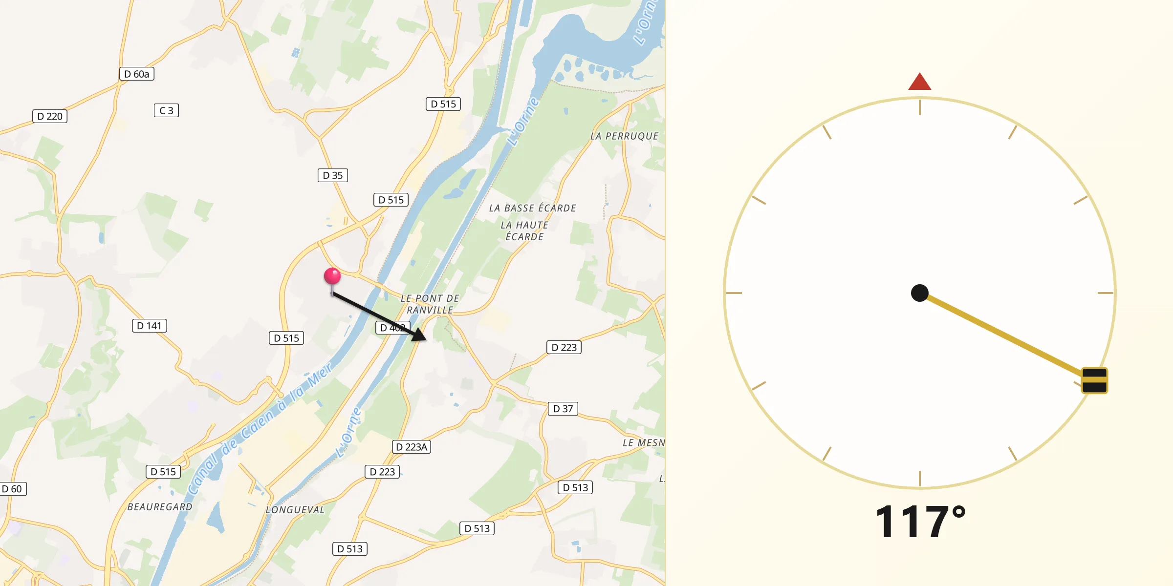 Direction vers la Qibla depuis Bénouville