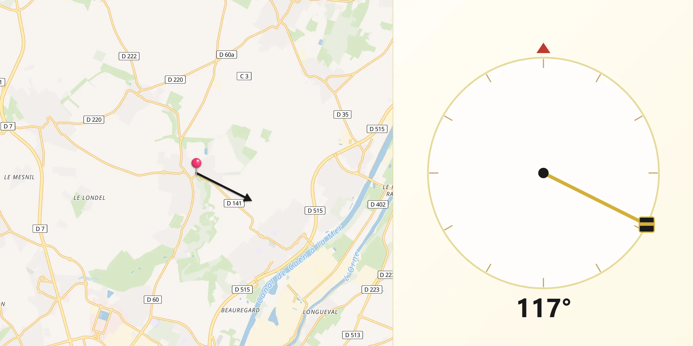 Direction vers la Qibla depuis Beuville