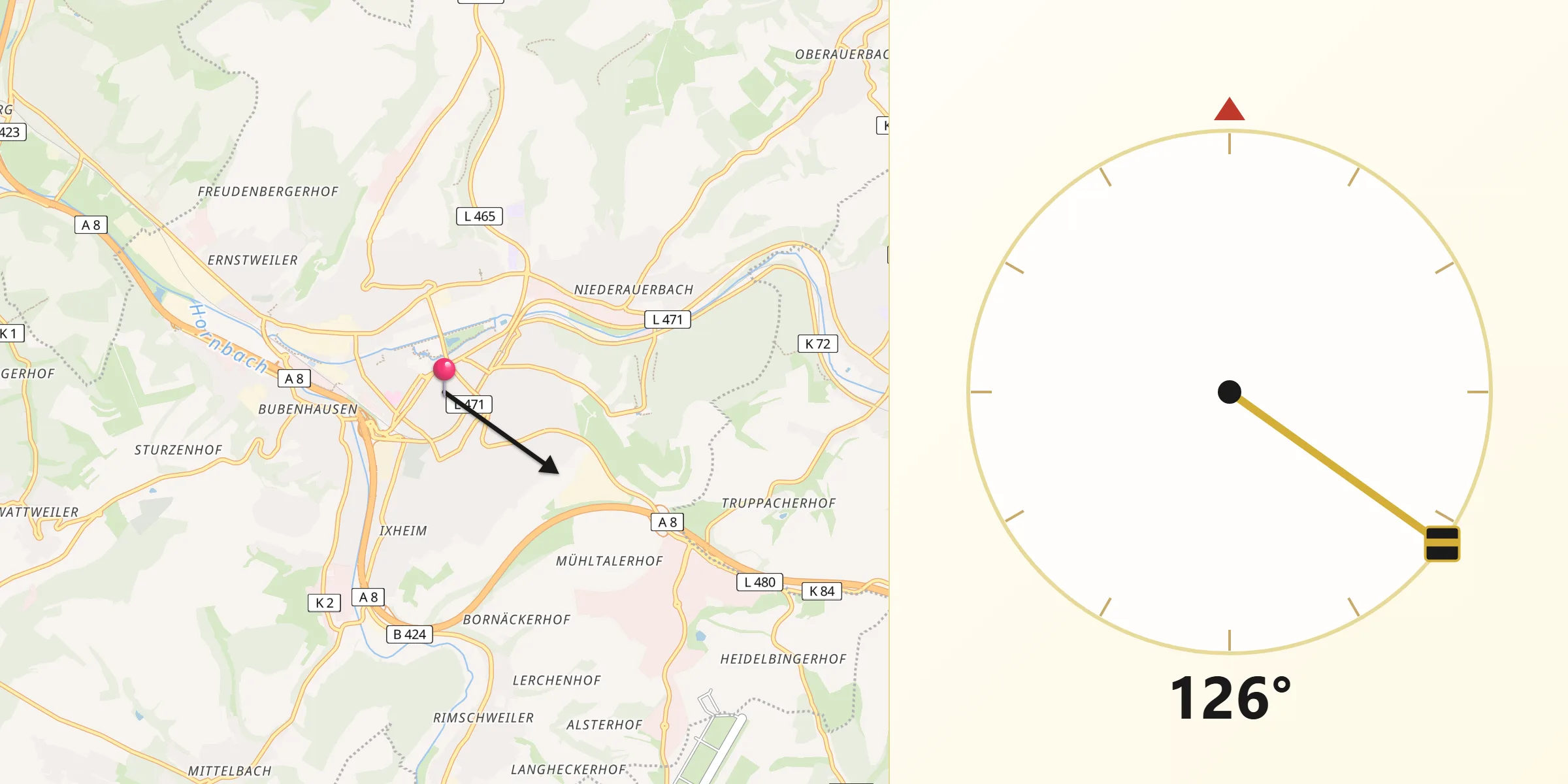 Qibla-Richtung von Zweibrücken