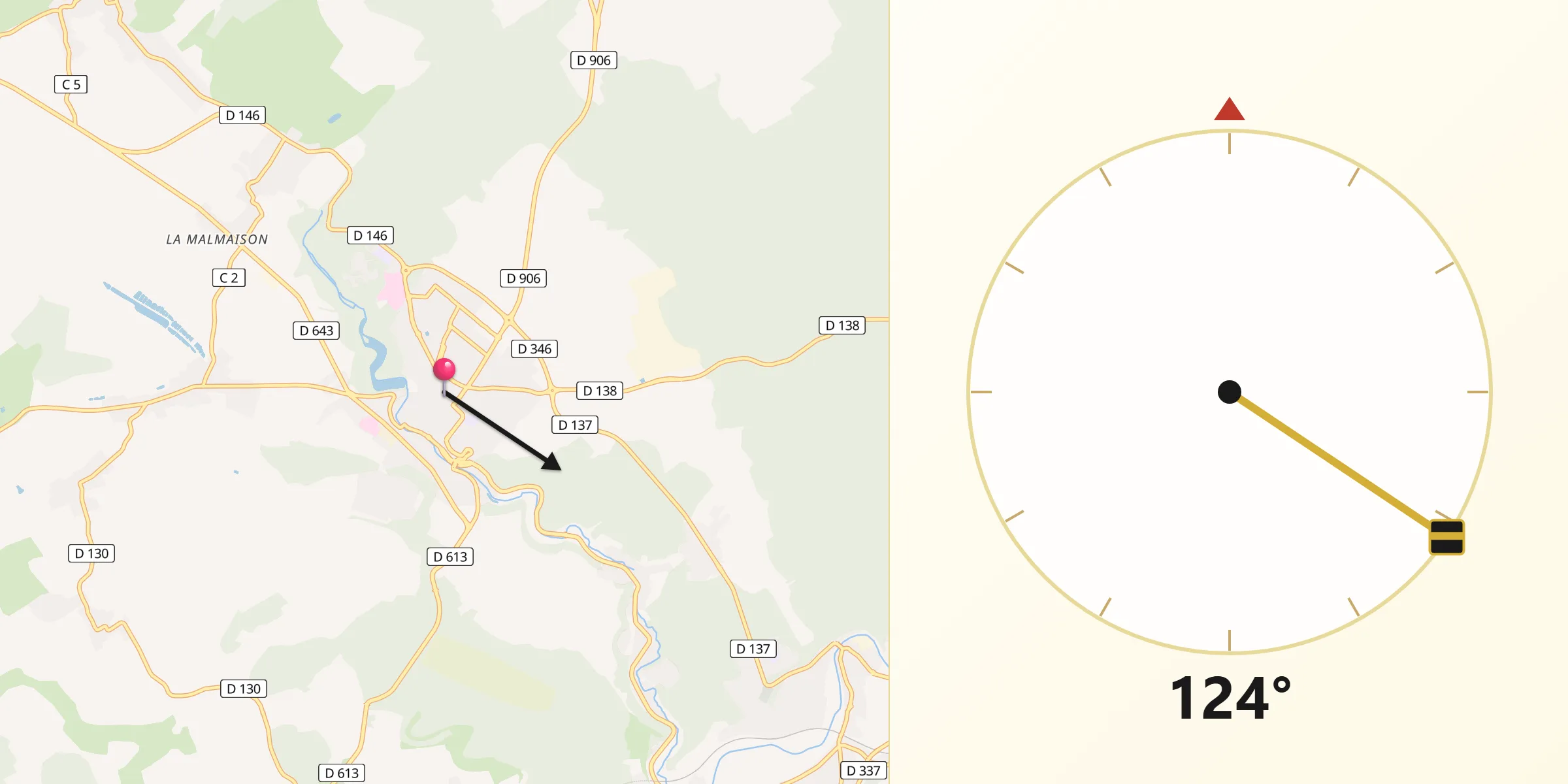 Direction vers la Qibla depuis Briey
