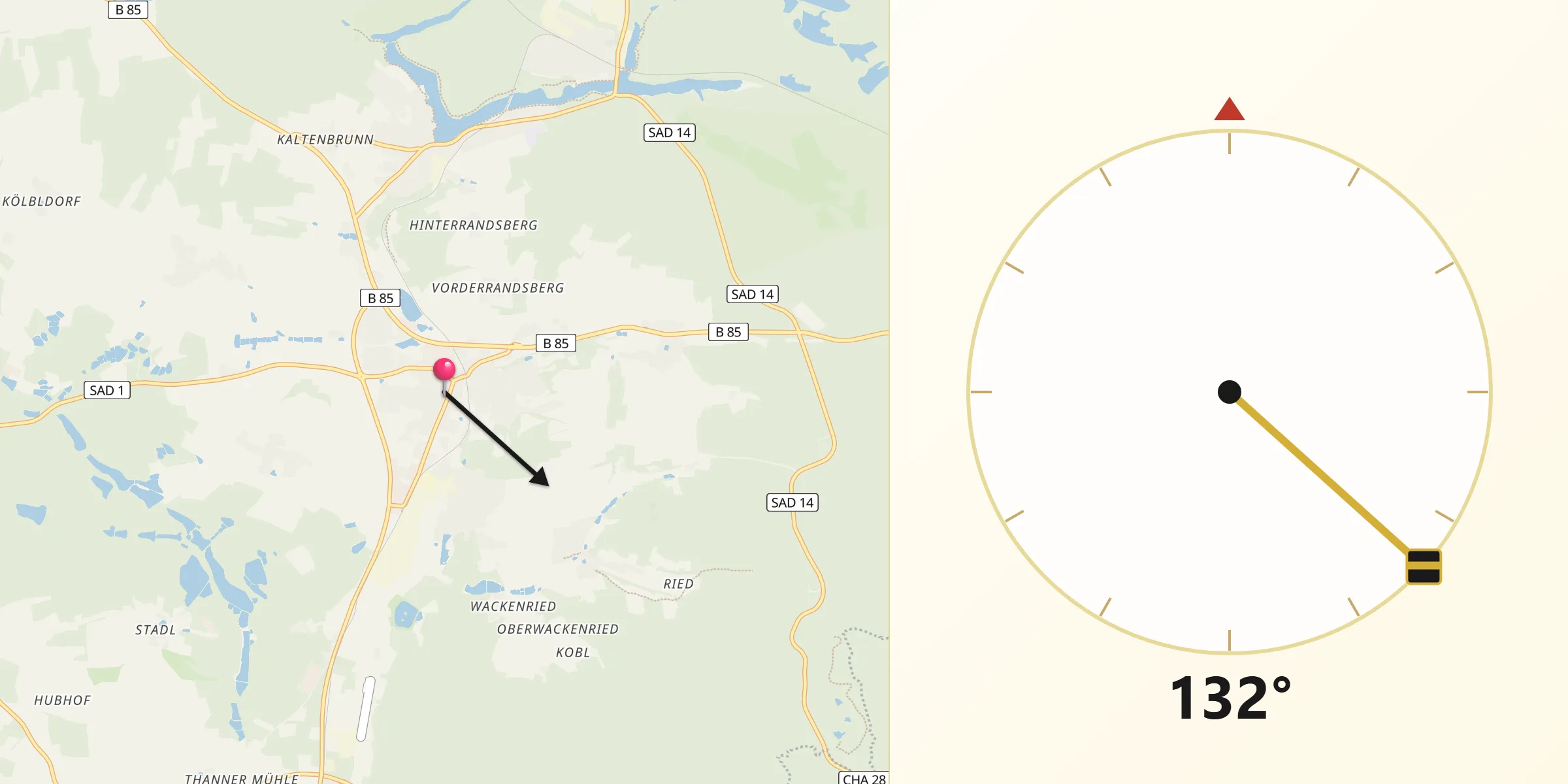 Qibla-Richtung von Bruck in der Oberpfalz