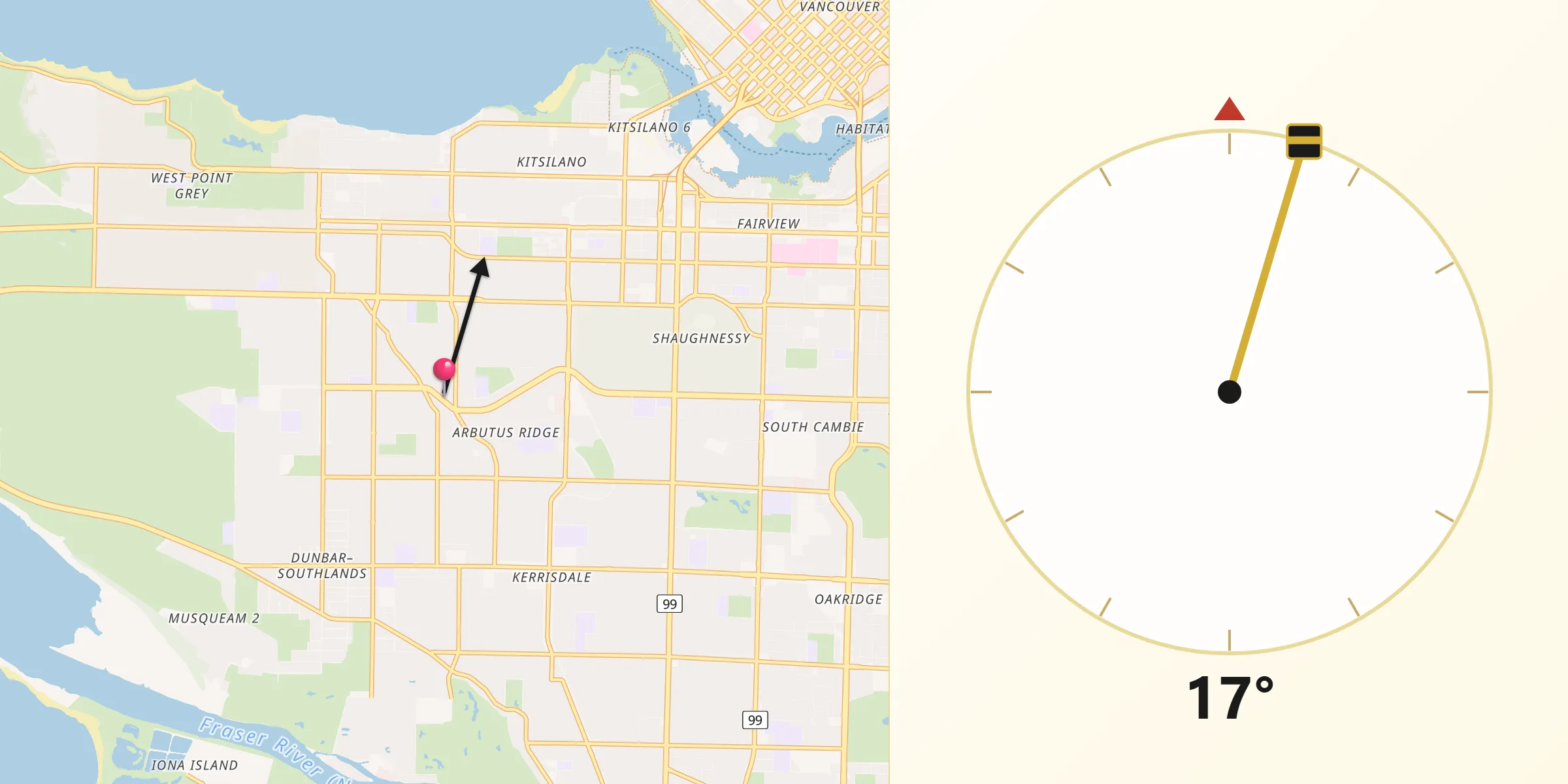 Qibla Direction from Arbutus Ridge
