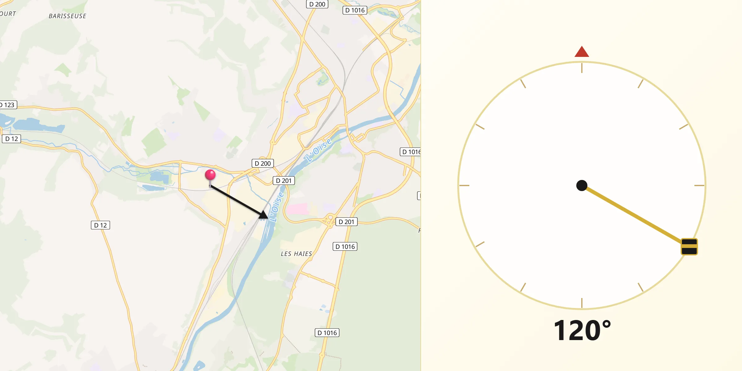Direction vers la Qibla depuis Thiverny