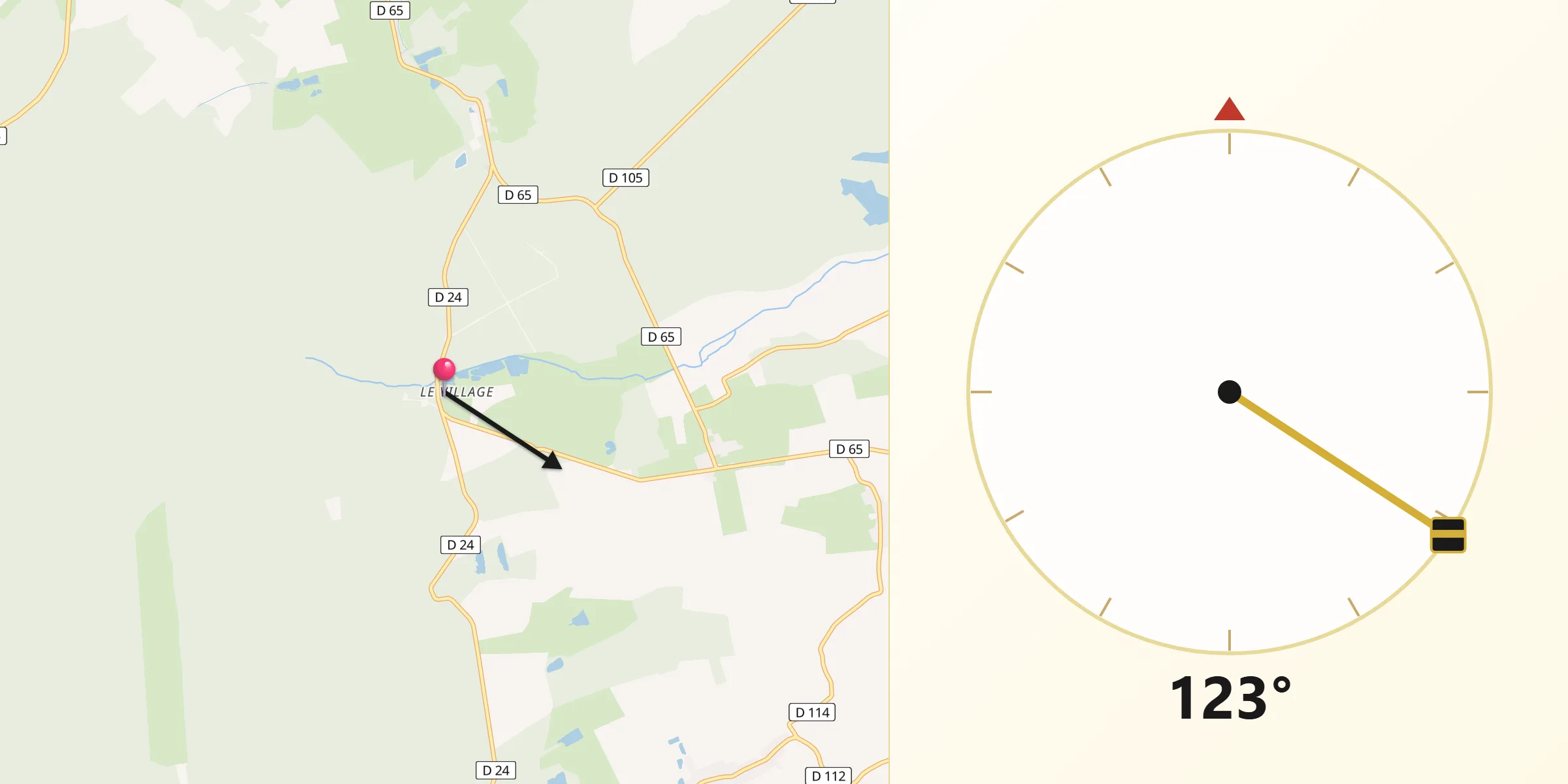 Direction vers la Qibla depuis Maucourt-sur-Orne