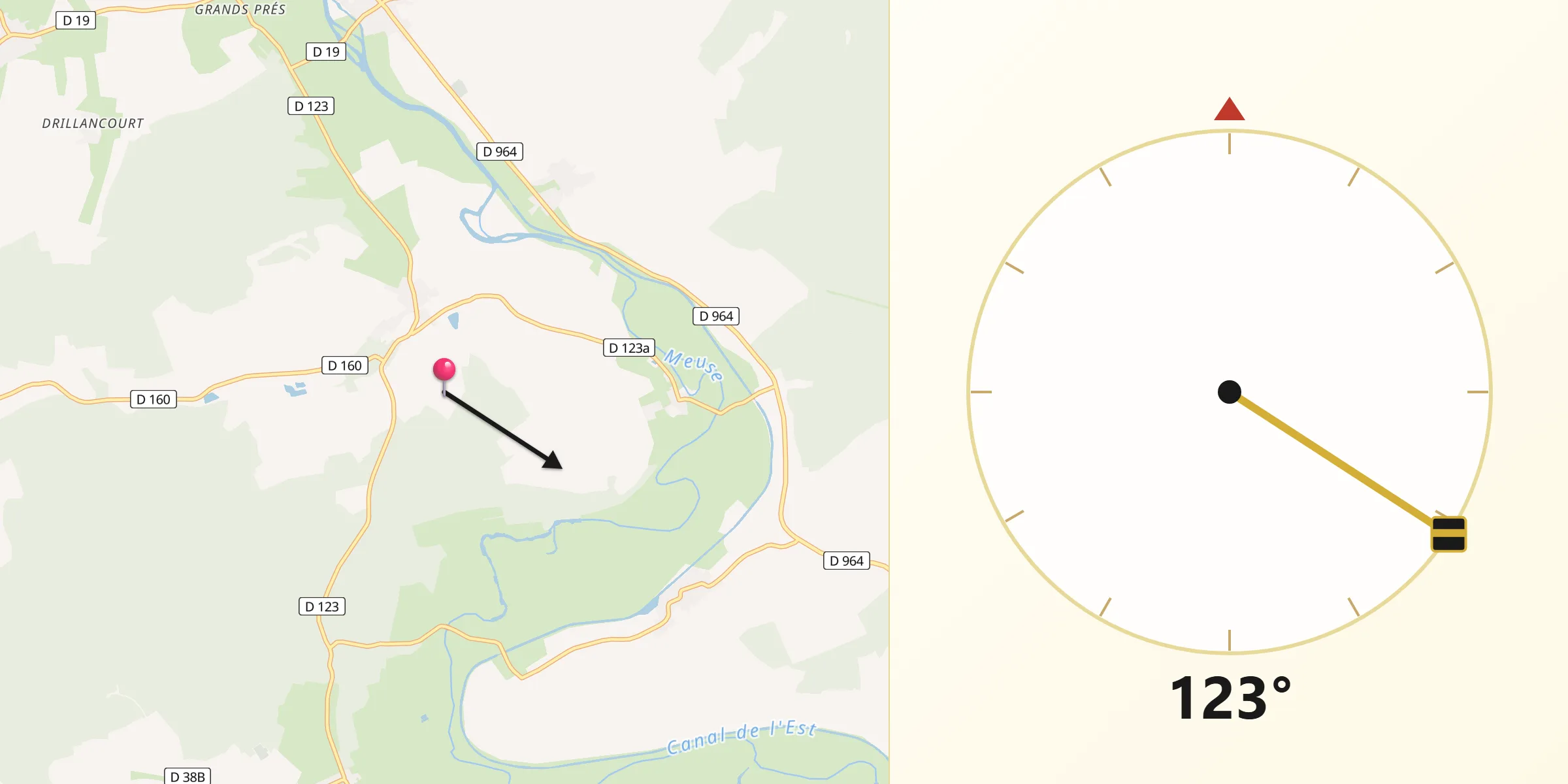 Direction vers la Qibla depuis Regnéville-sur-Meuse