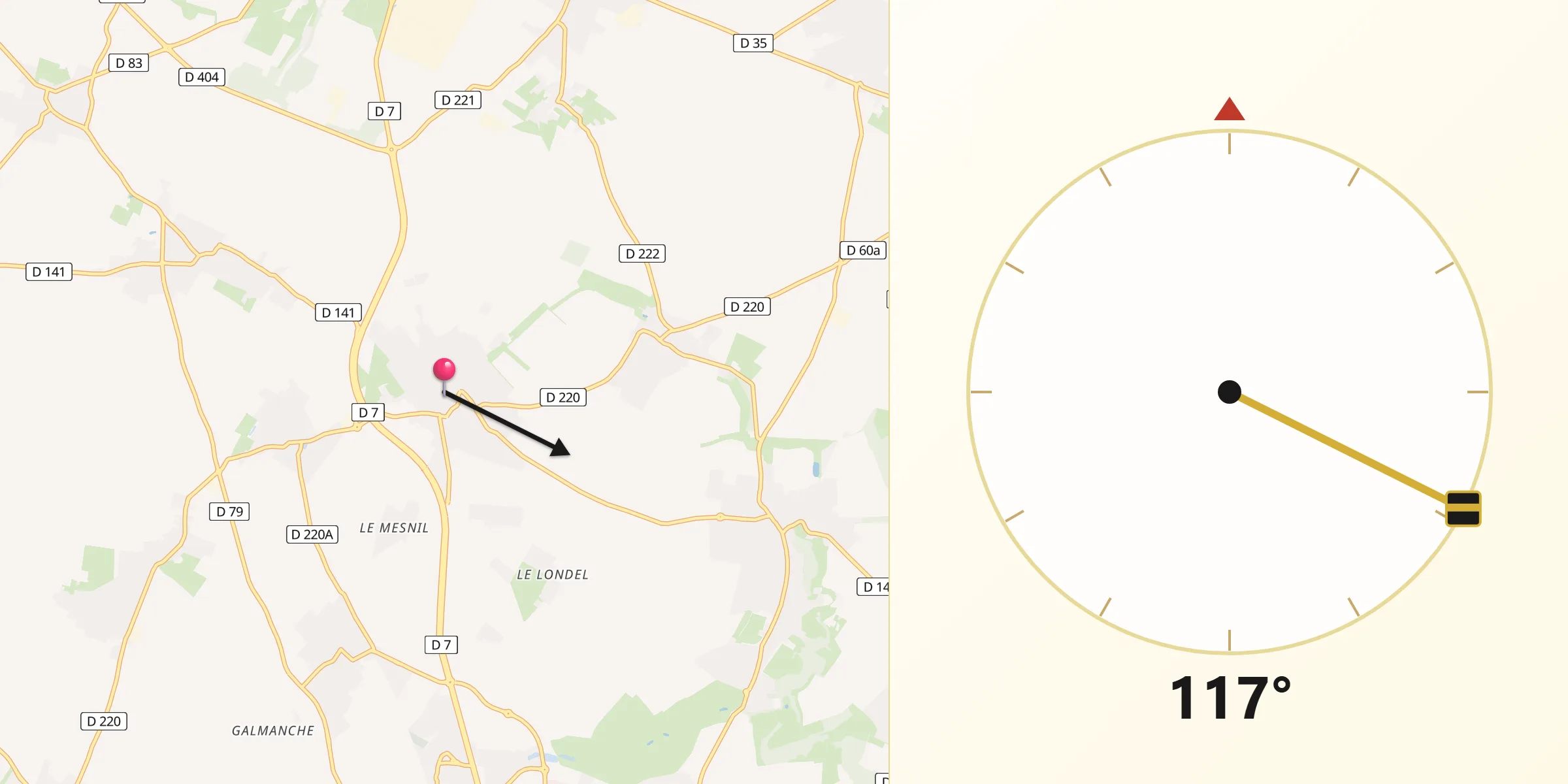 Direction vers la Qibla depuis Mathieu