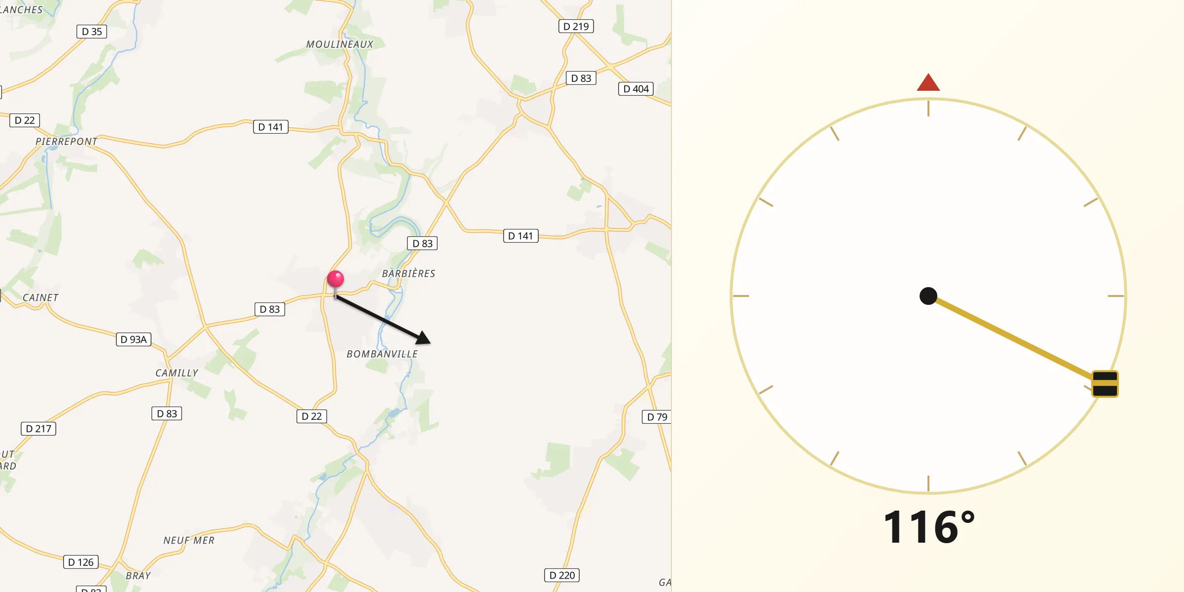 Direction vers la Qibla depuis Thaon