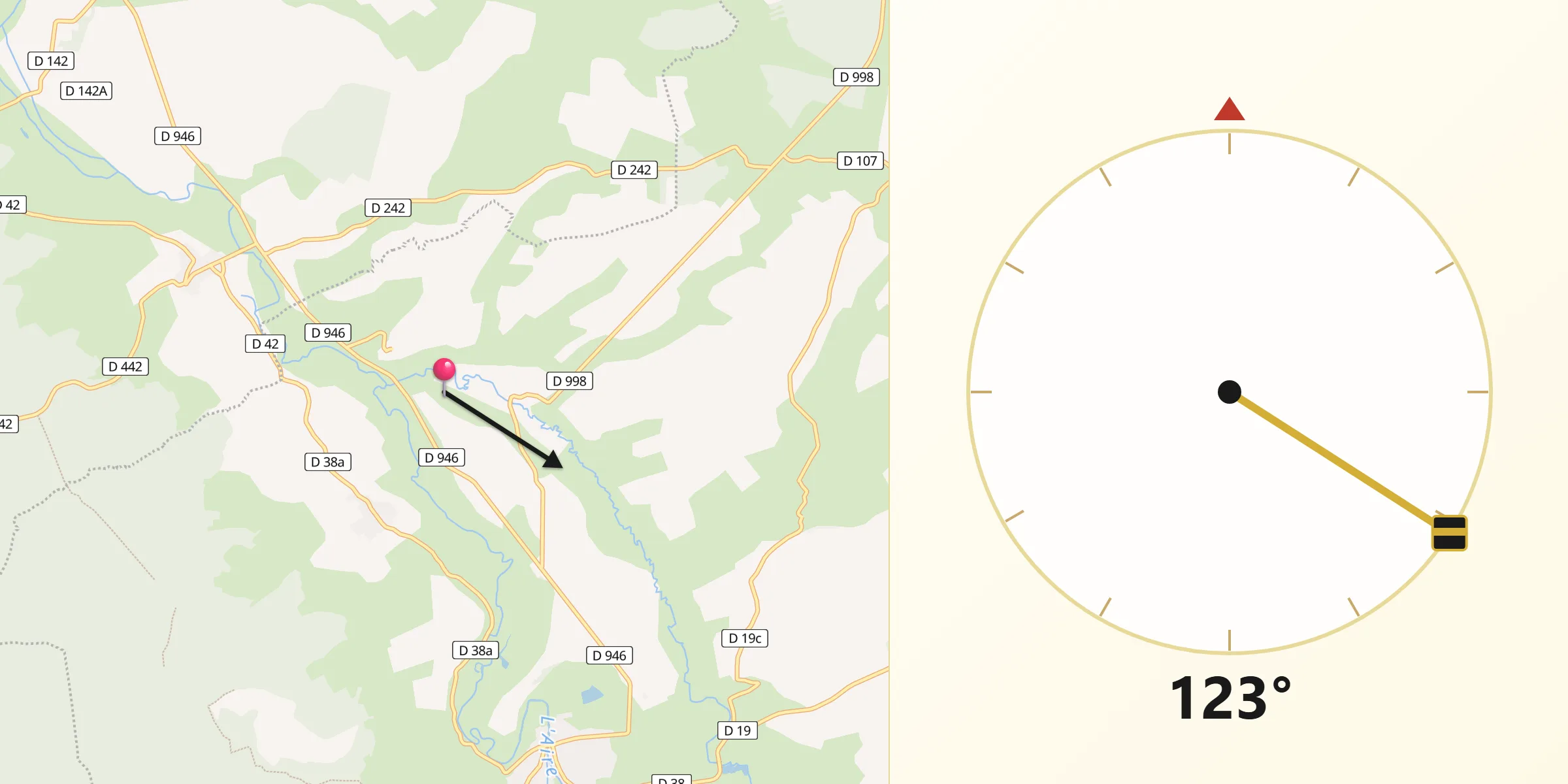 Direction vers la Qibla depuis Charpentry