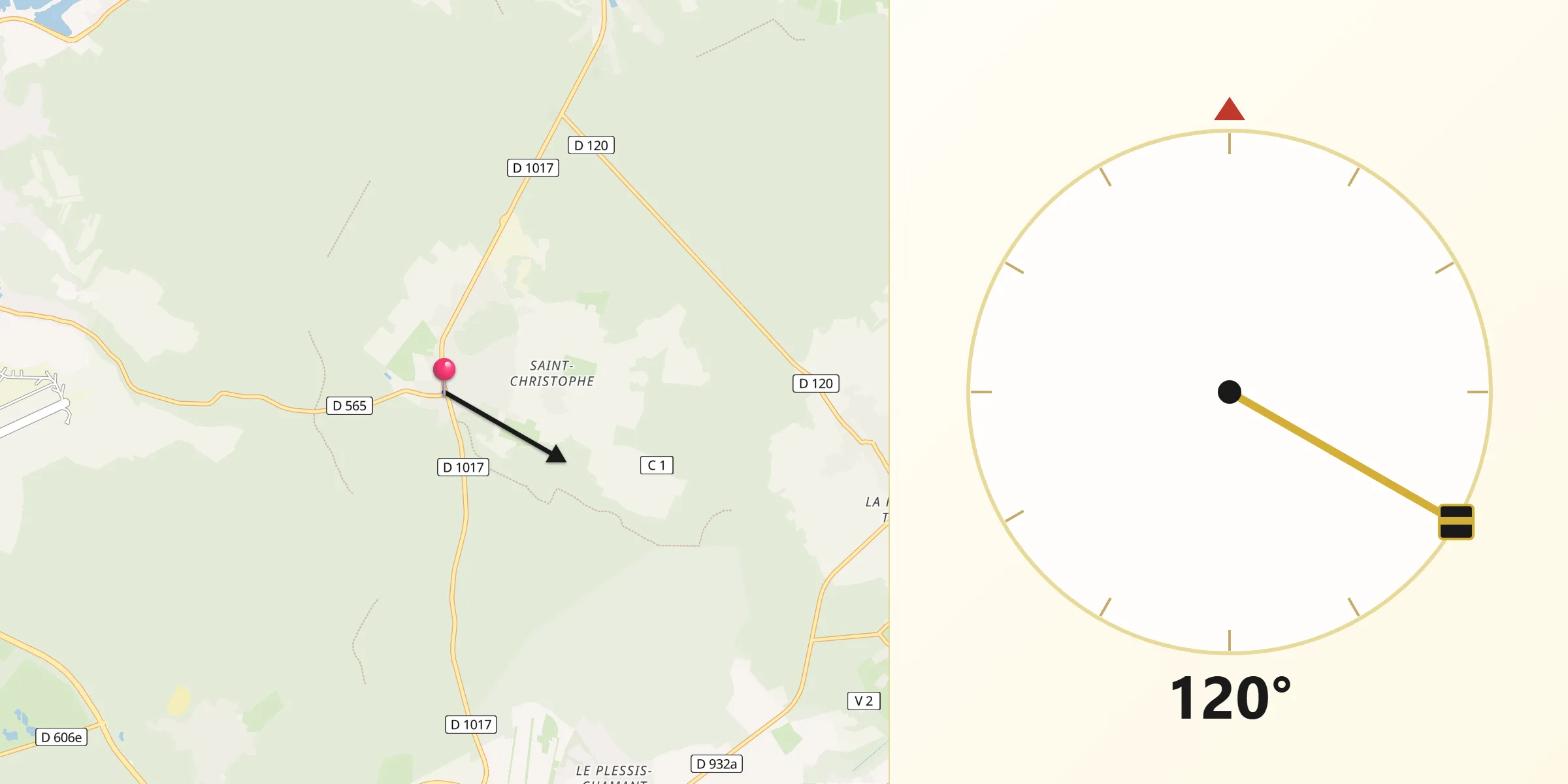 Direction vers la Qibla depuis Fleurines