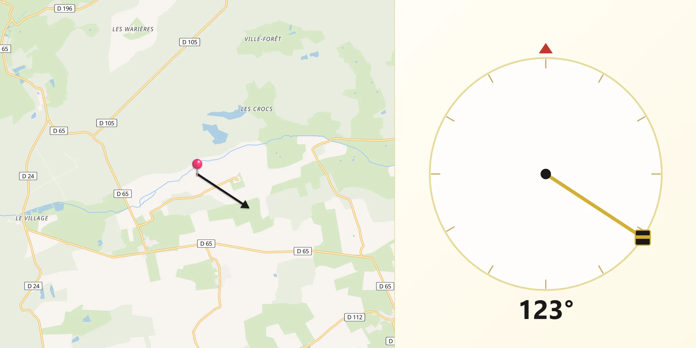 Direction vers la Qibla depuis Gincrey
