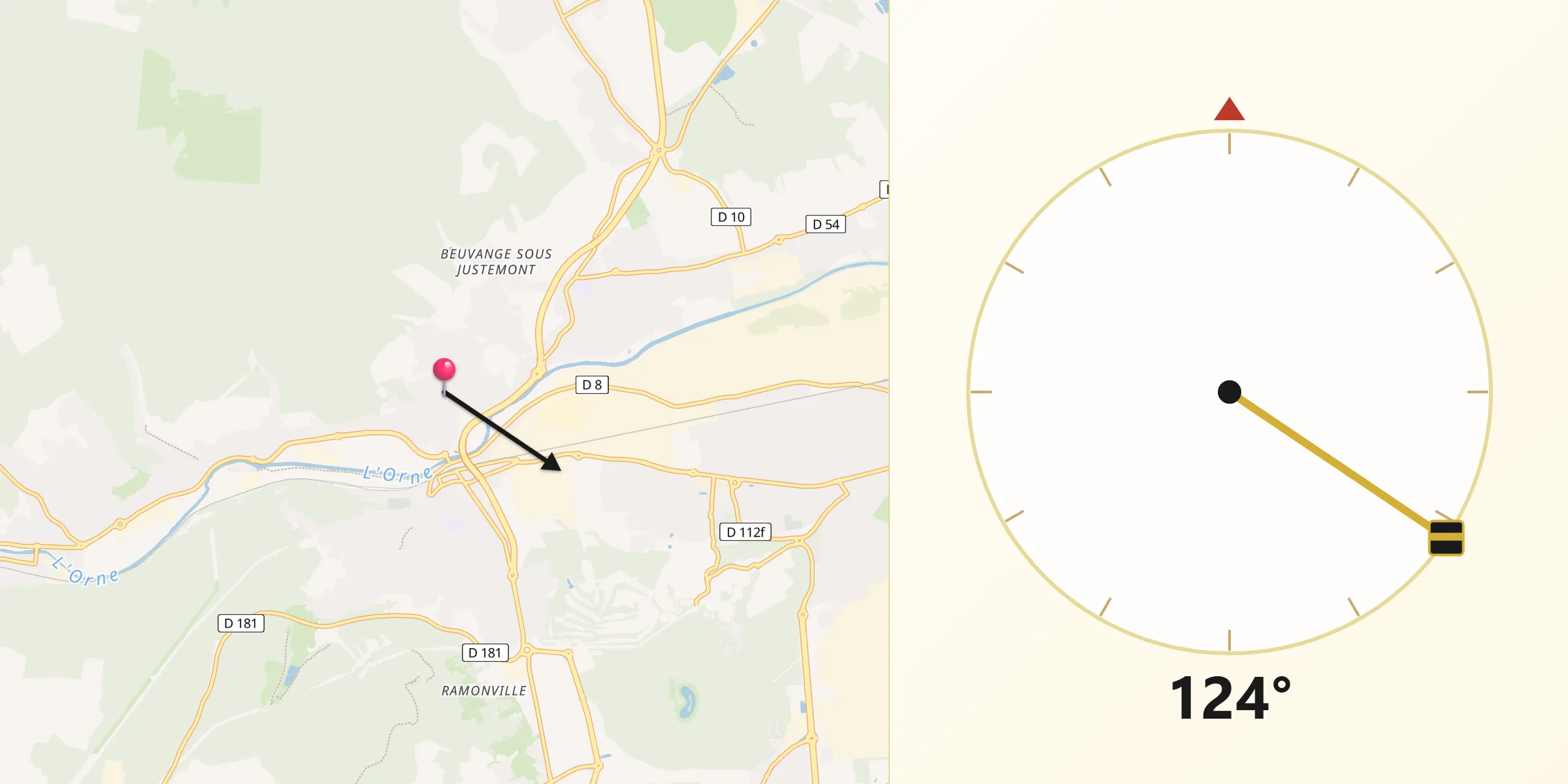 Direction vers la Qibla depuis Clouange