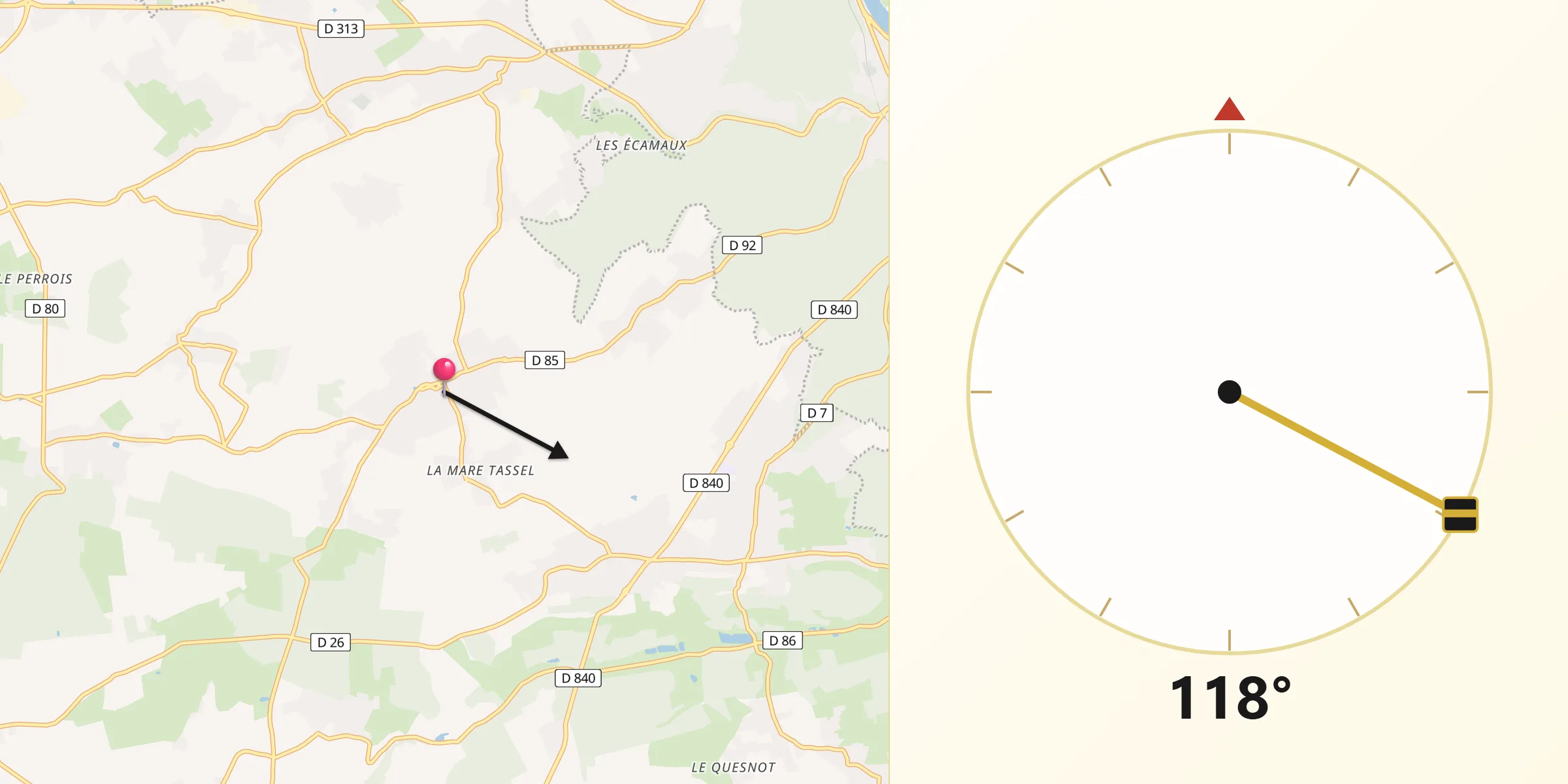 Direction vers la Qibla depuis Le Thuit-Signol