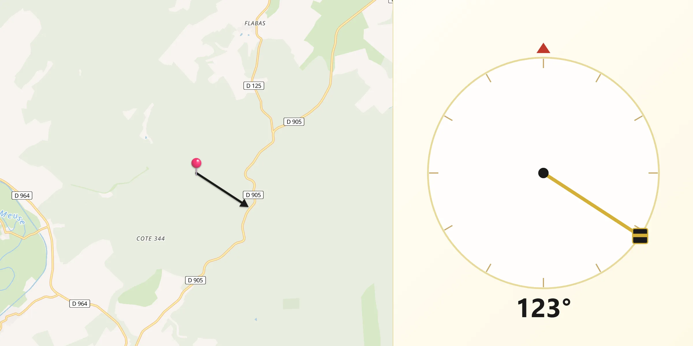 Direction vers la Qibla depuis Beaumont-en-Verdunois