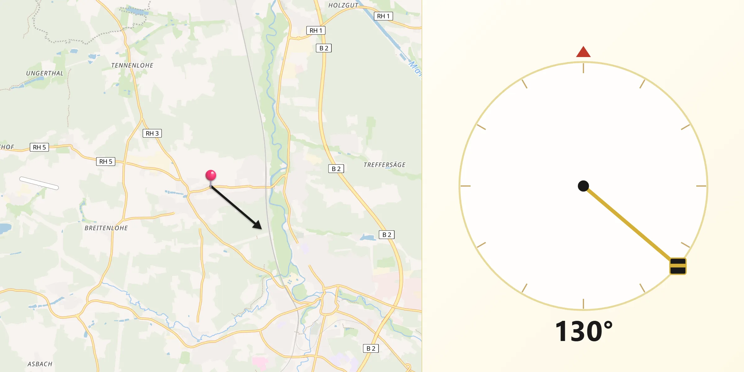 Qibla-Richtung von Büchenbach