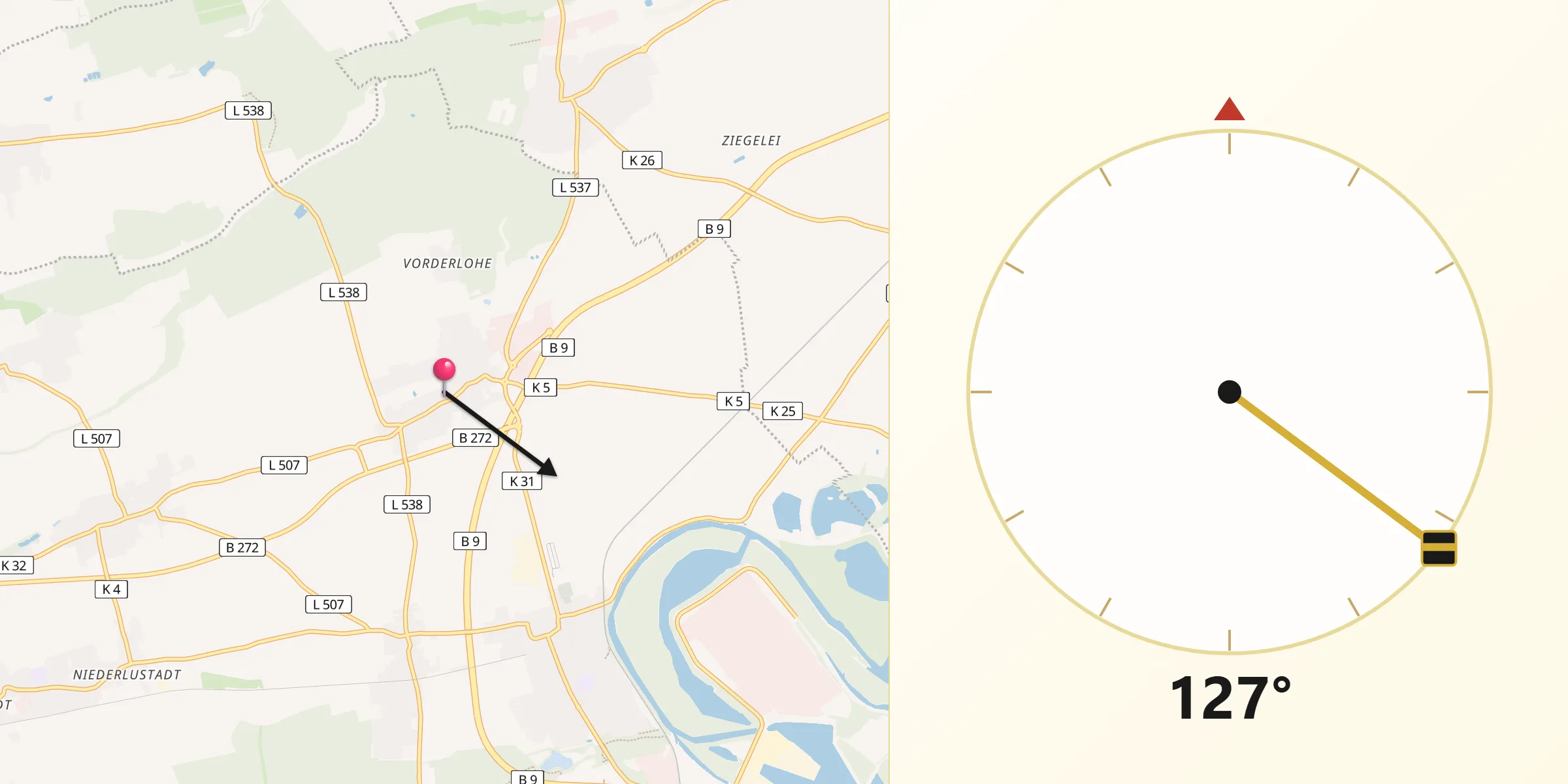 Qibla-Richtung von Schwegenheim