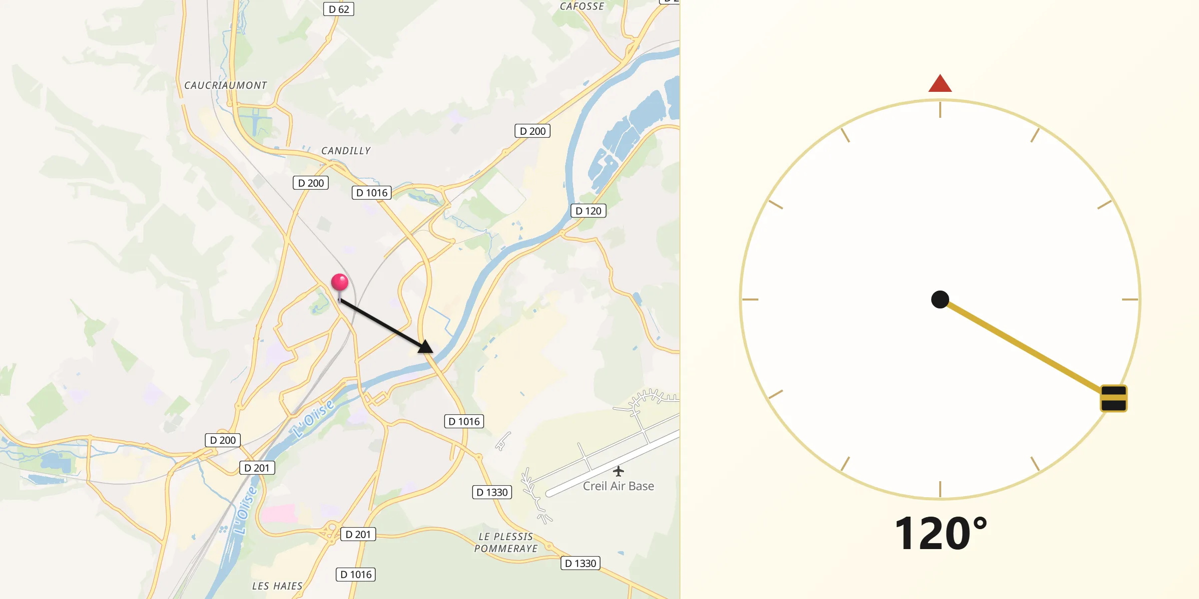 Direction vers la Qibla depuis Nogent-sur-Oise