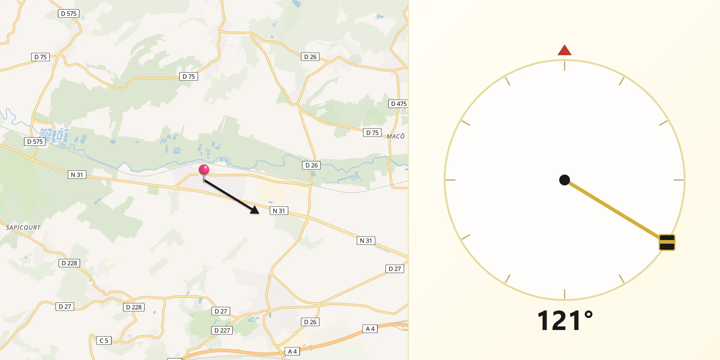 Direction vers la Qibla depuis Muizon