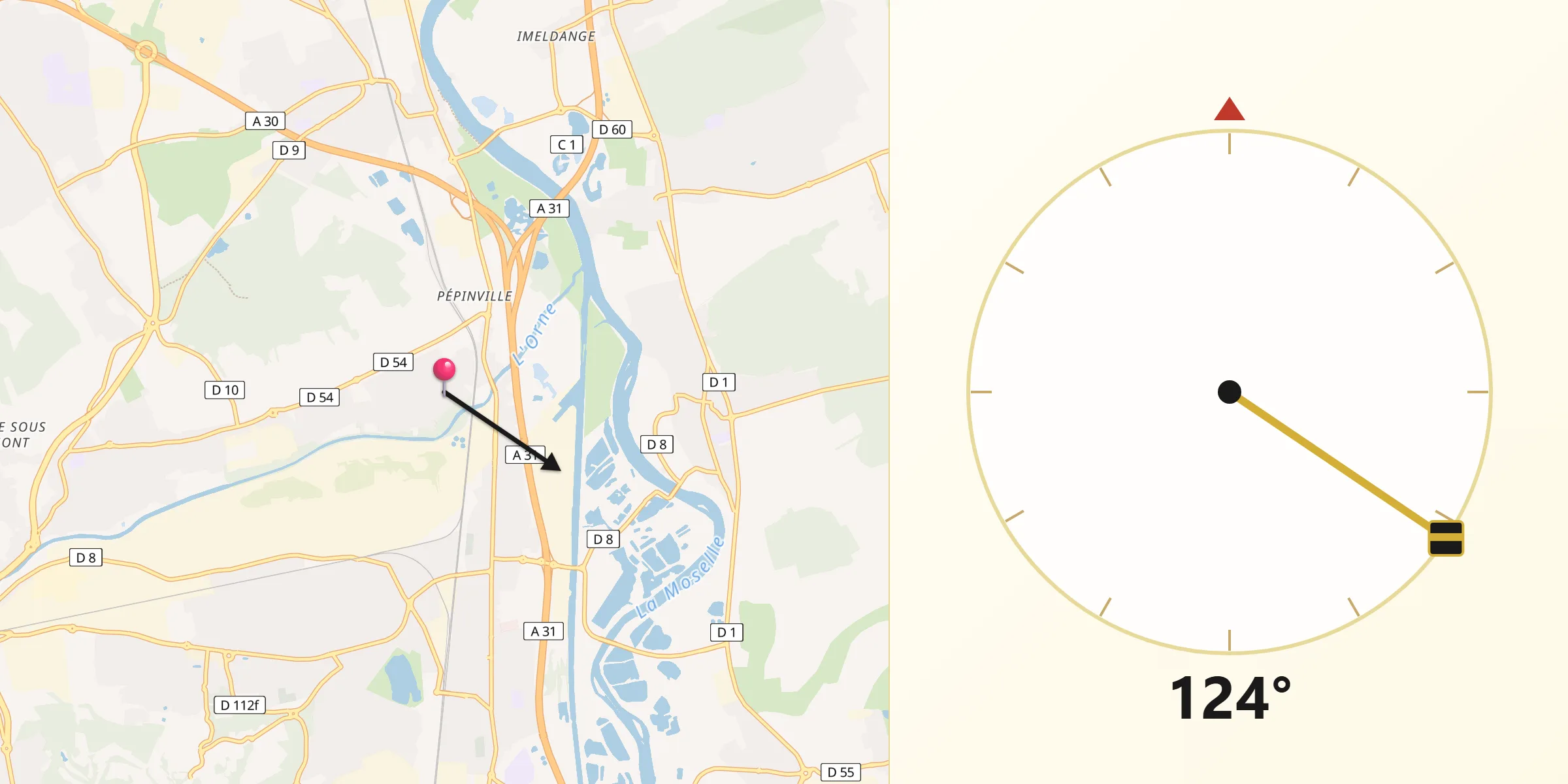Direction vers la Qibla depuis Richemont
