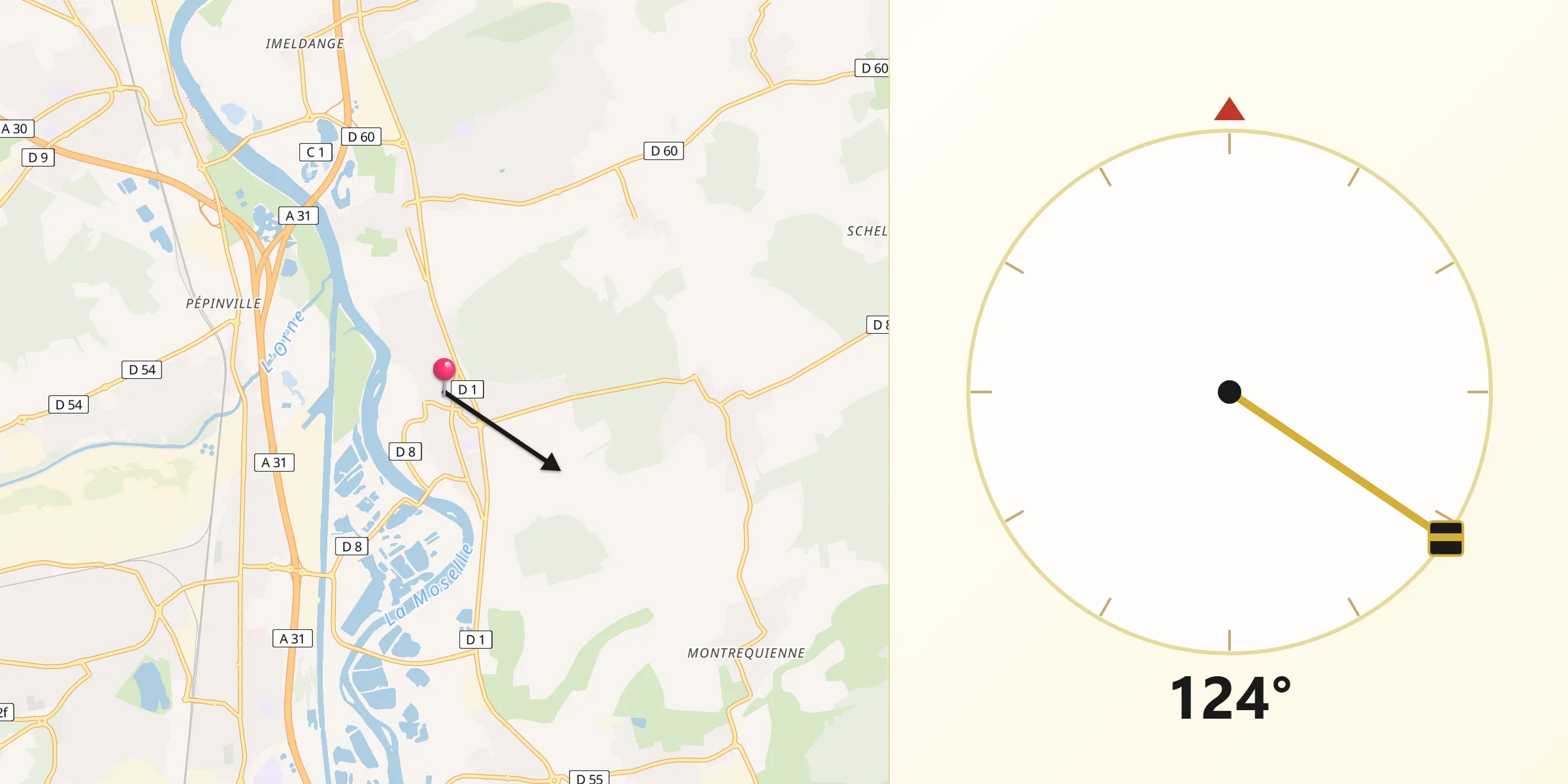 Direction vers la Qibla depuis Bousse